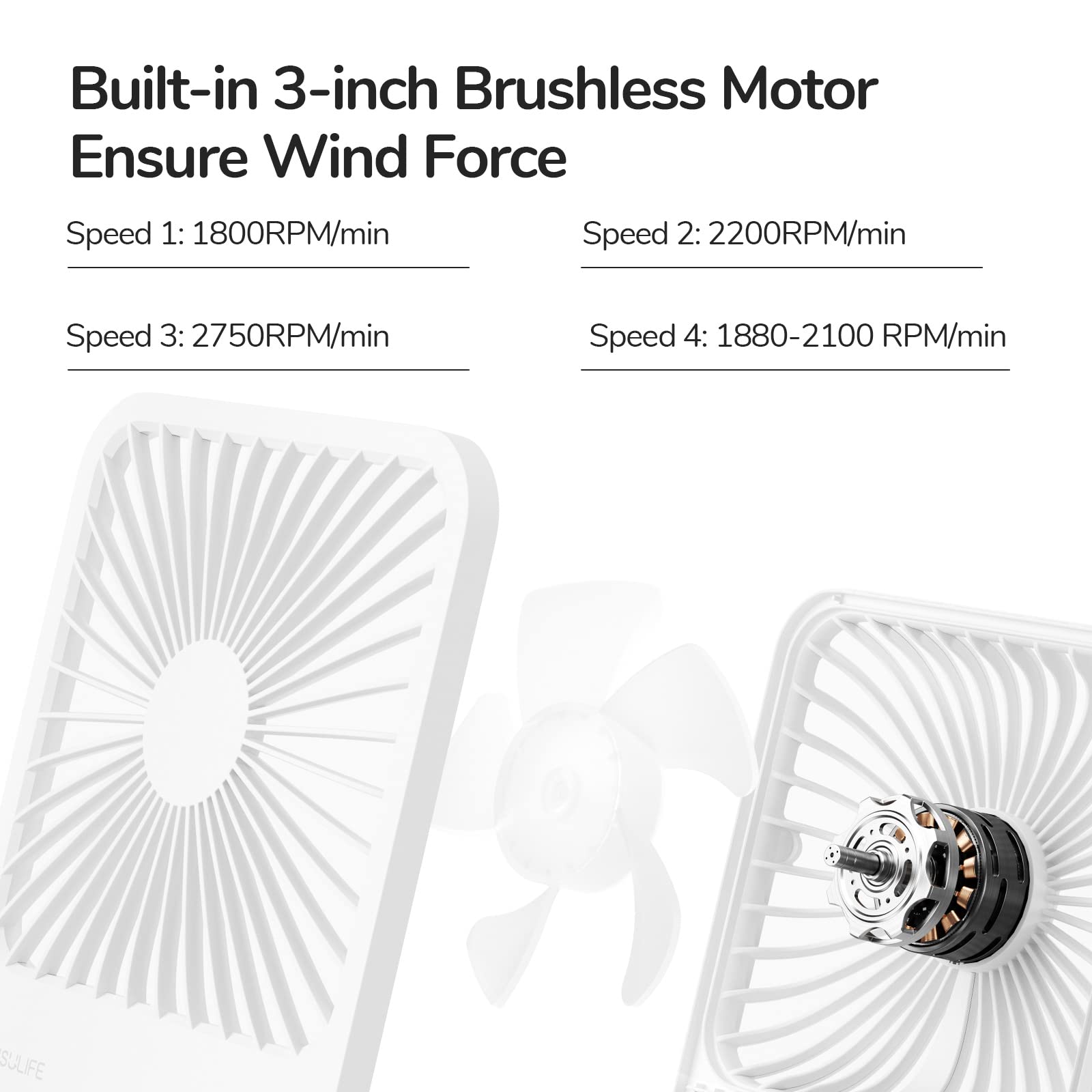 Jisulife Small Desk Fan Battery Operated Small Fan,180 Foldable Portable Fan, 4 Speeds Adjustable Ultra Quiet For Home Office Tr