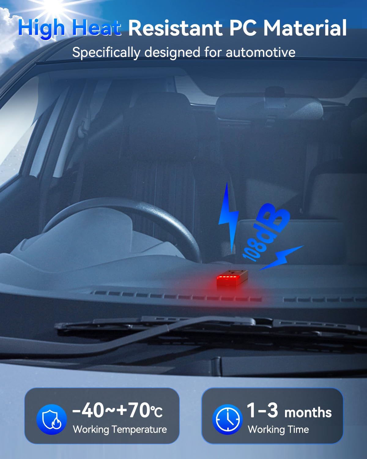 108Db Car Alarm System, Car Anti-Theft Vibration Sensor Alarm & Red Light, Wireless Remote Anti Theft Vehicle Device With Magnet