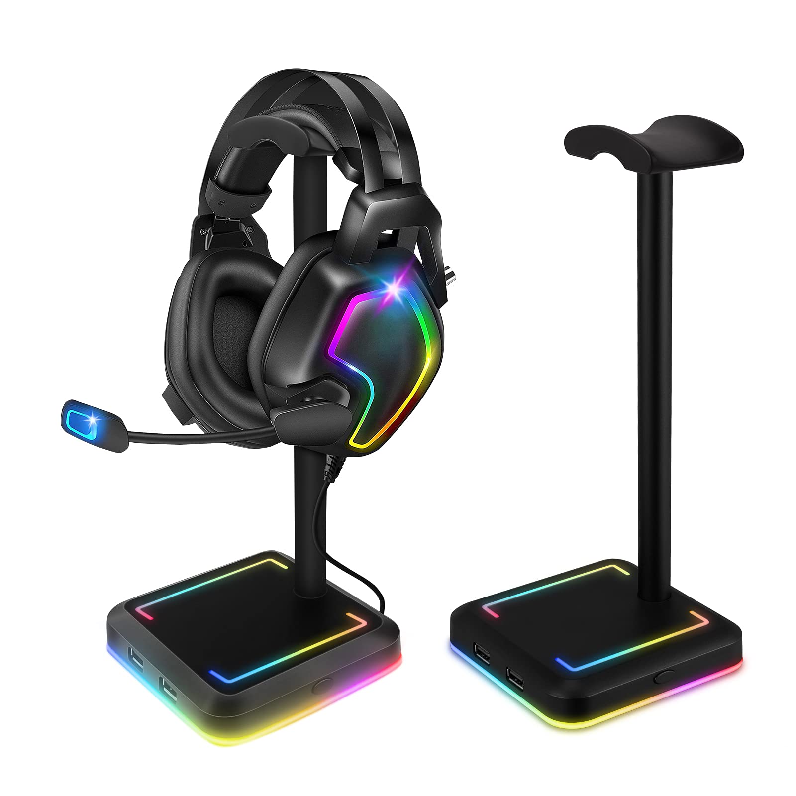 Teedor Headphone Stand, Rgb Gaming Headset Holder With 2 Usb Charger Ports & 10 Lighting Modes For Desktop Pc Game Earphone Acce
