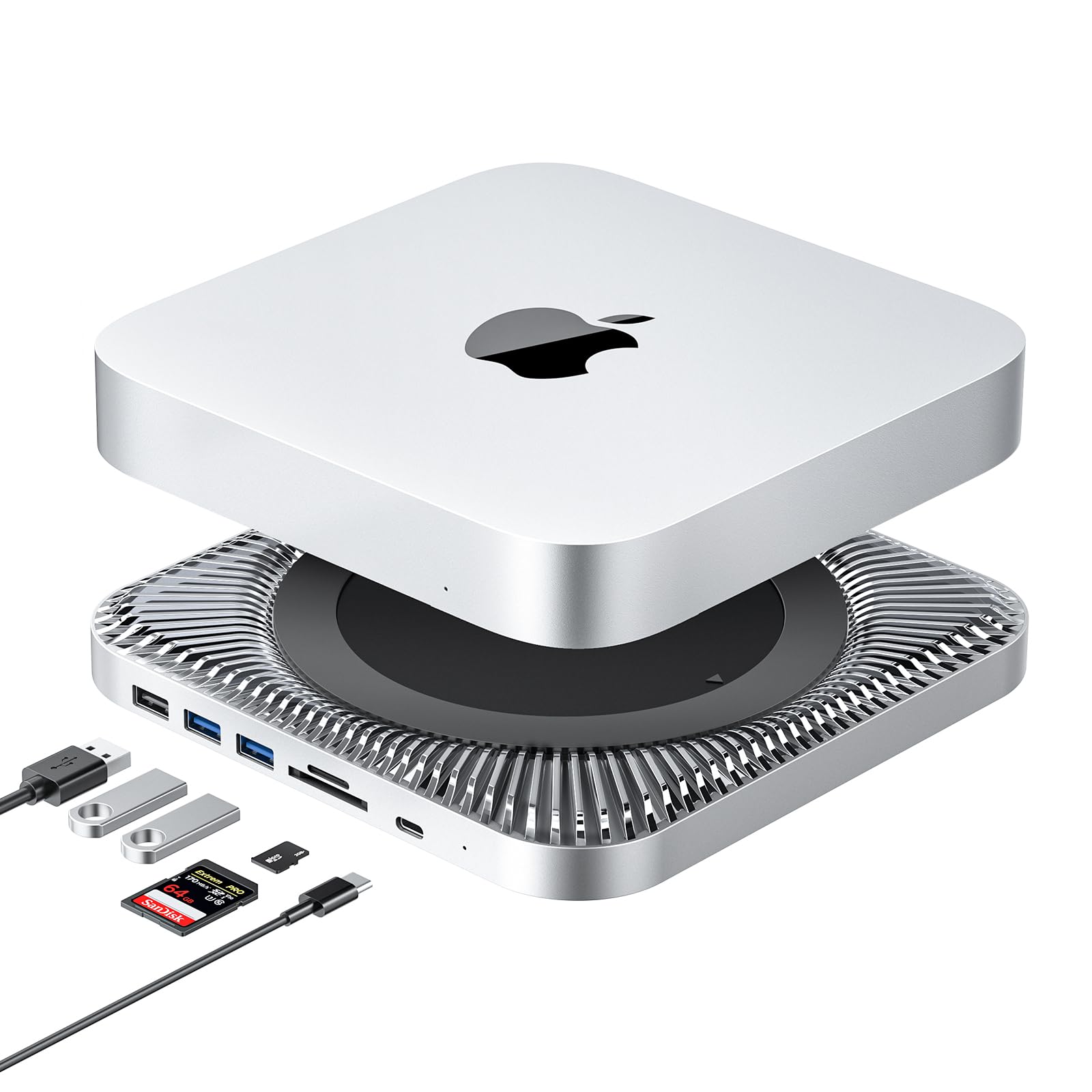 Raycue Mac Mini Hub & Type C Stand With Ssd Enclosure   Mac Mini Stand   Fits 2.5 Inch Sata Ssd, Usb C Data Port, Dual Usb 3.0/2