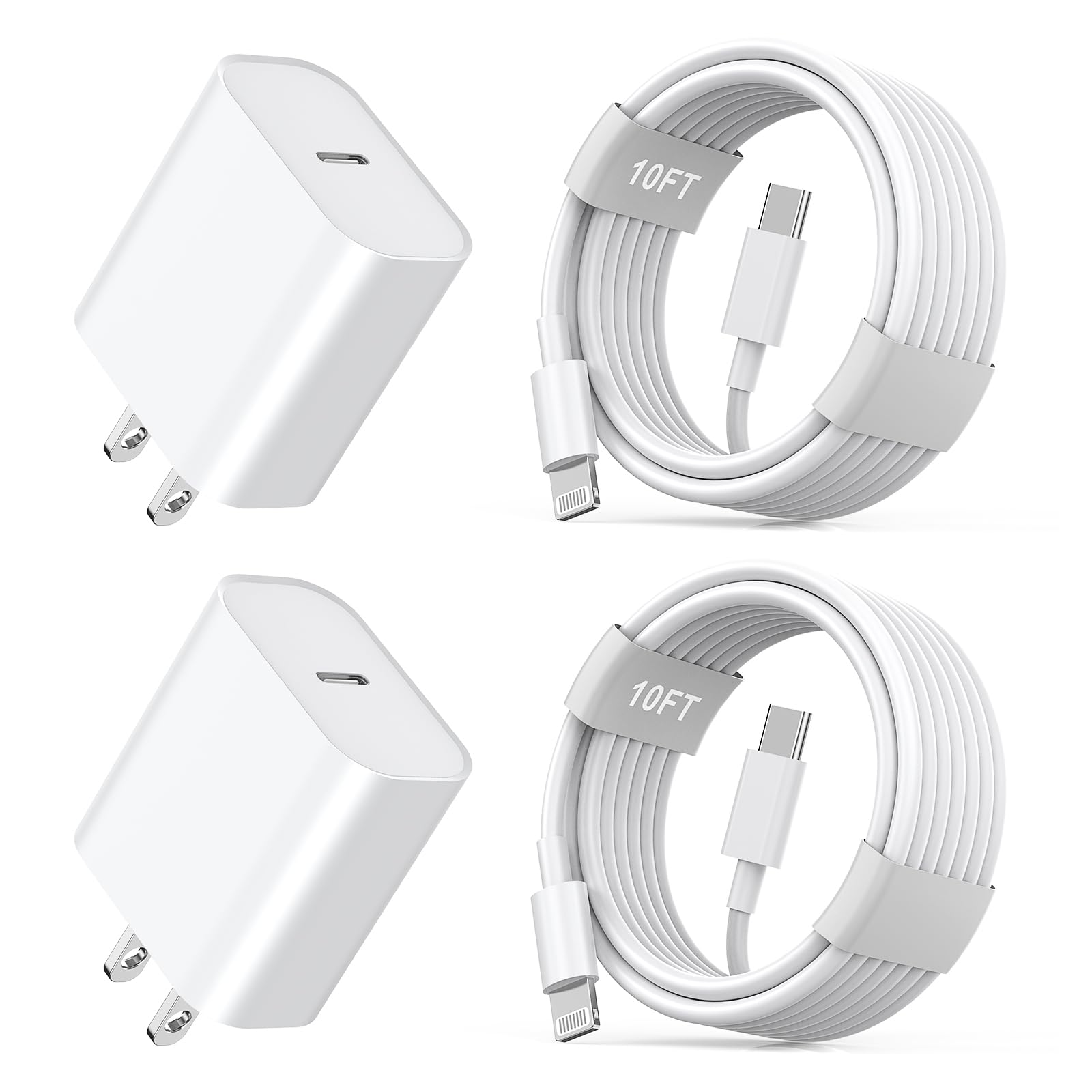Iphone11 12 13 14 Fast Charger,2Pack 20W Iphone Charger Fast Charging Block Adapter With 10Ft Usb C To Lightning Data Sync Charg