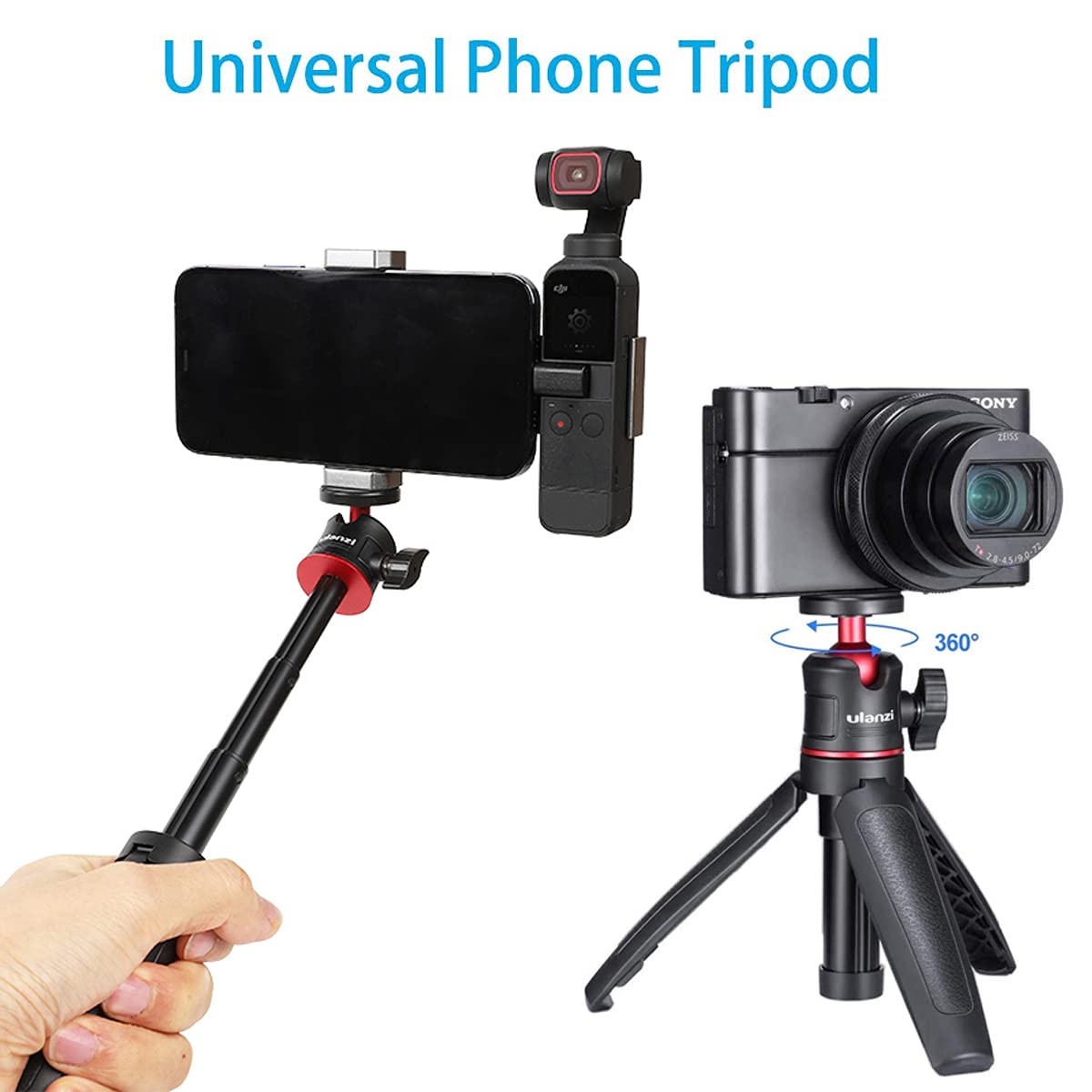 Pellking Osmo Pocket/Osmo Pocket 2 Phone Holder Set Expansion Accessories + Universal Mini Extension Pole Tripod Compatible With Dji Osmo Pocket 2/ Dji Osmo Pocket And Smartphone