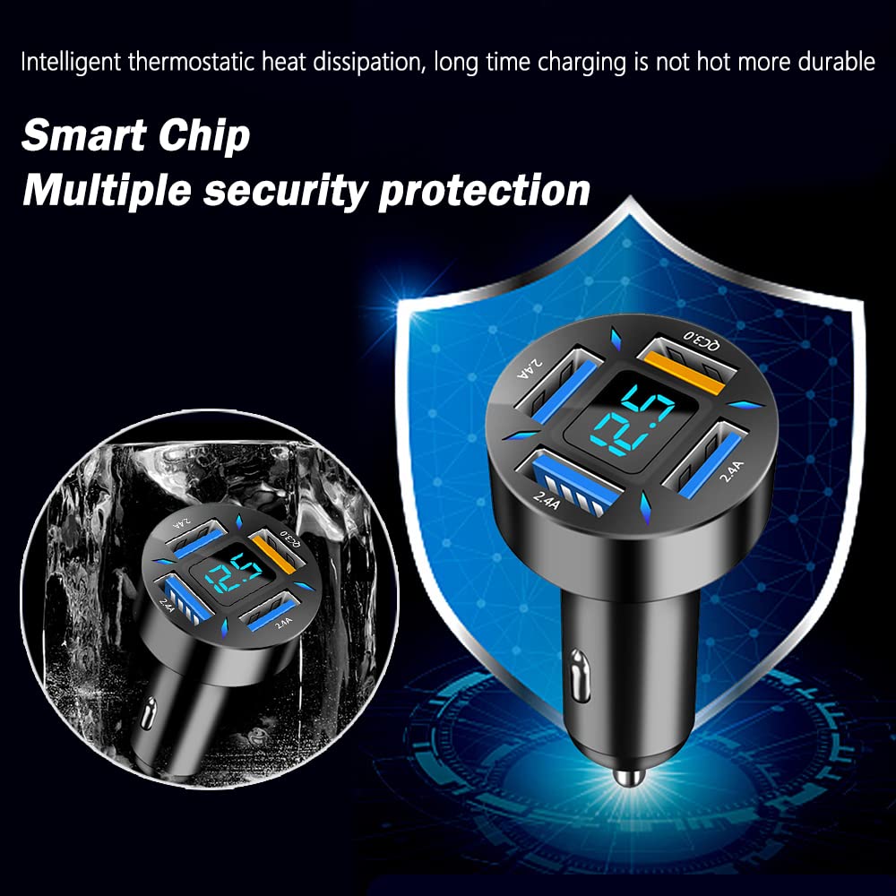 66W Fast Usb Car Charger Fast Charge With Voltmeter Led Light Display Car Charger Adapter Compatible For Iphone 14/13/12/11Pro/X