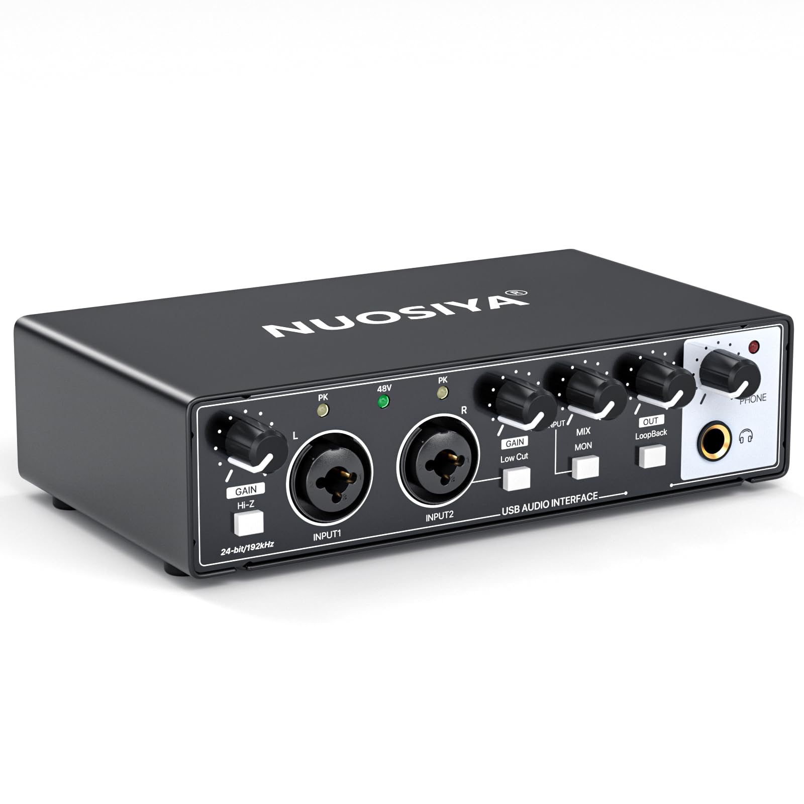 NUOSIYA USB Audio Interface for PC Computer Recording Music, Guitar Audio Interface for Mac 24 Bit/192kHz Podcasting Streaming f
