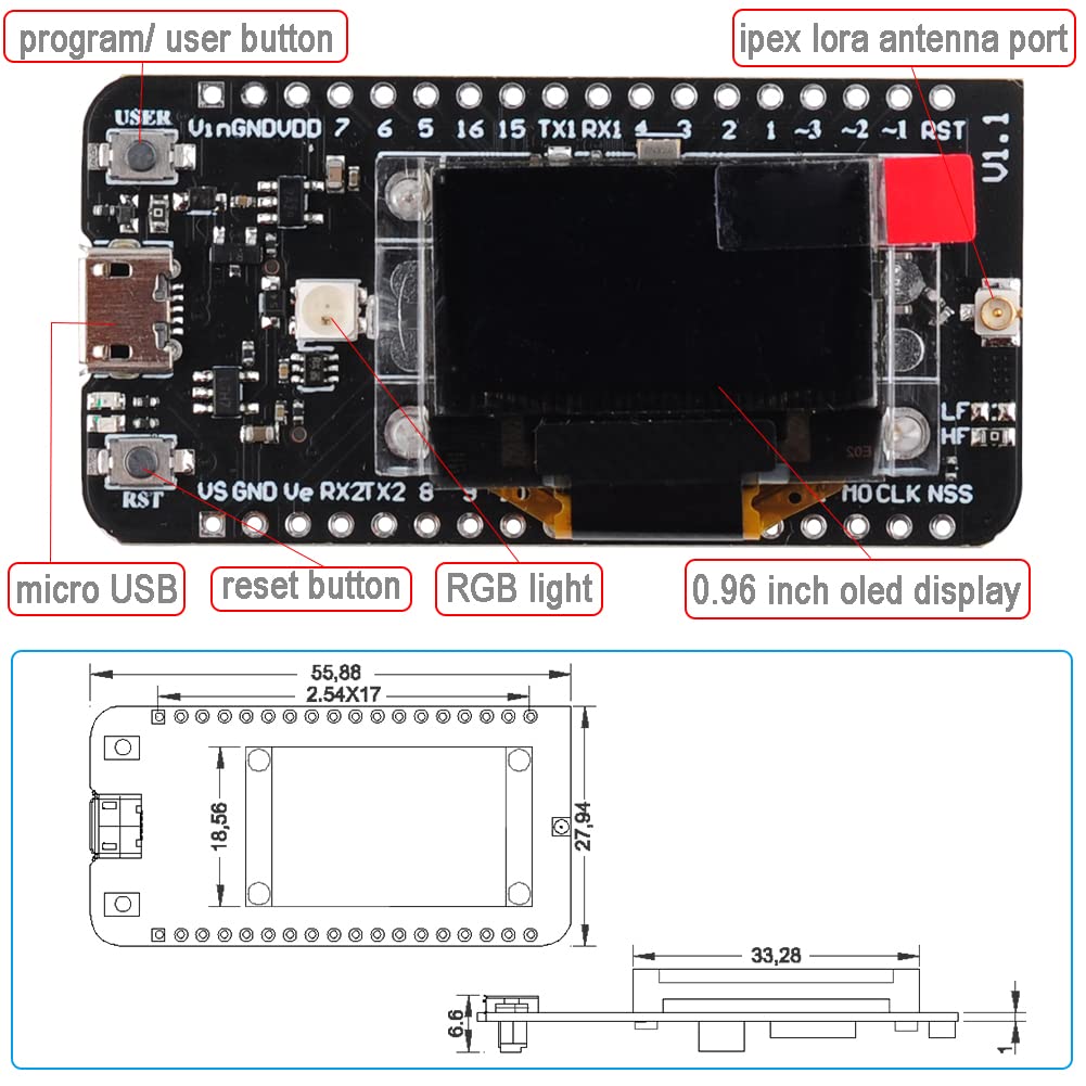 Diymalls 915 Lora Gps Module Asr6502 Htcc Ab02S Development Board Sx1262 0.96 Oled + 915Mhz Lora Antenna + 1.25Mm 2P Connector F