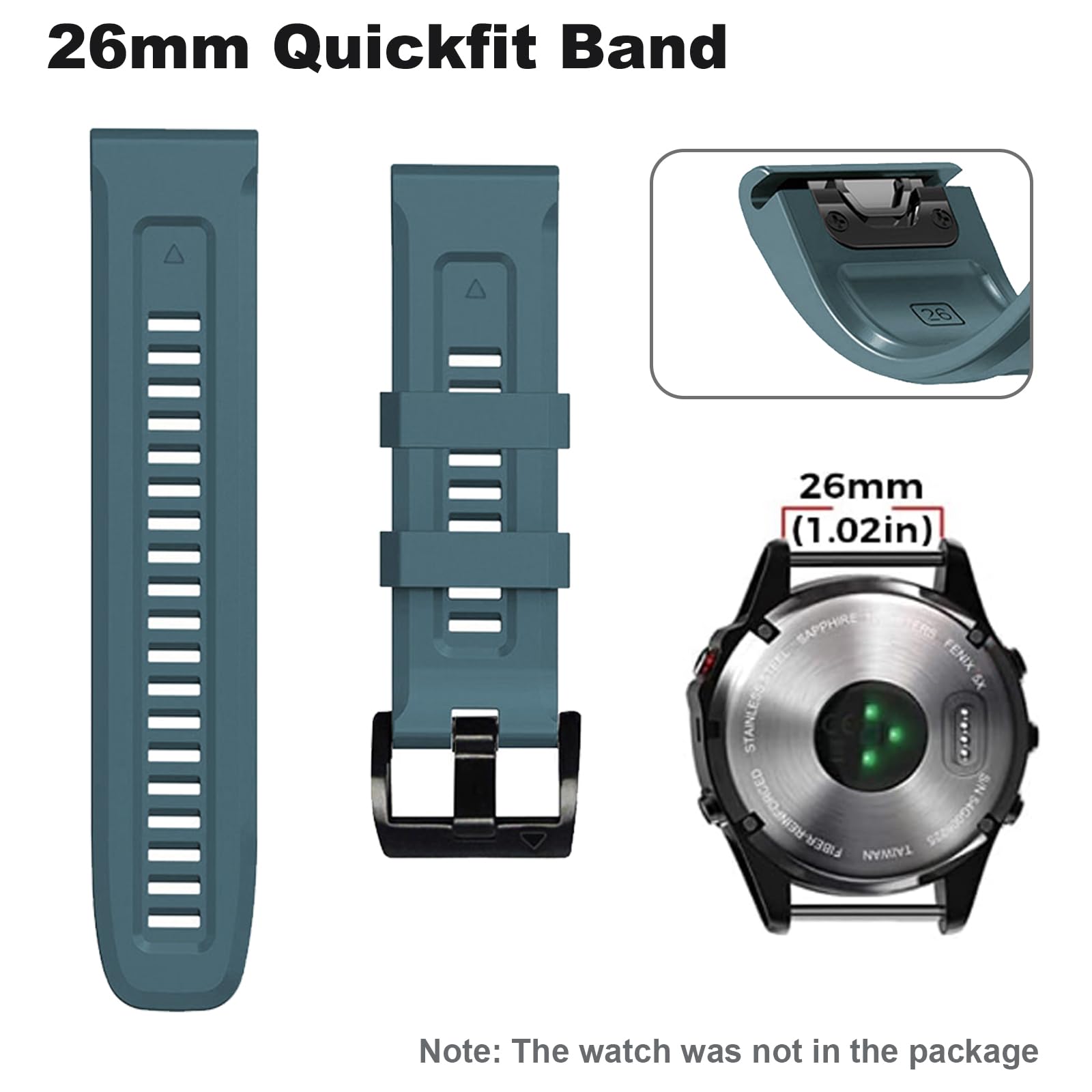 Threeeggs 26Mm Quickfit Watch Band For Garmin Fenix 7X 6X 5X, Silicone Bands Strap For Fenix 8 51Mm, Fenix 3/3 Sapphire, Descent