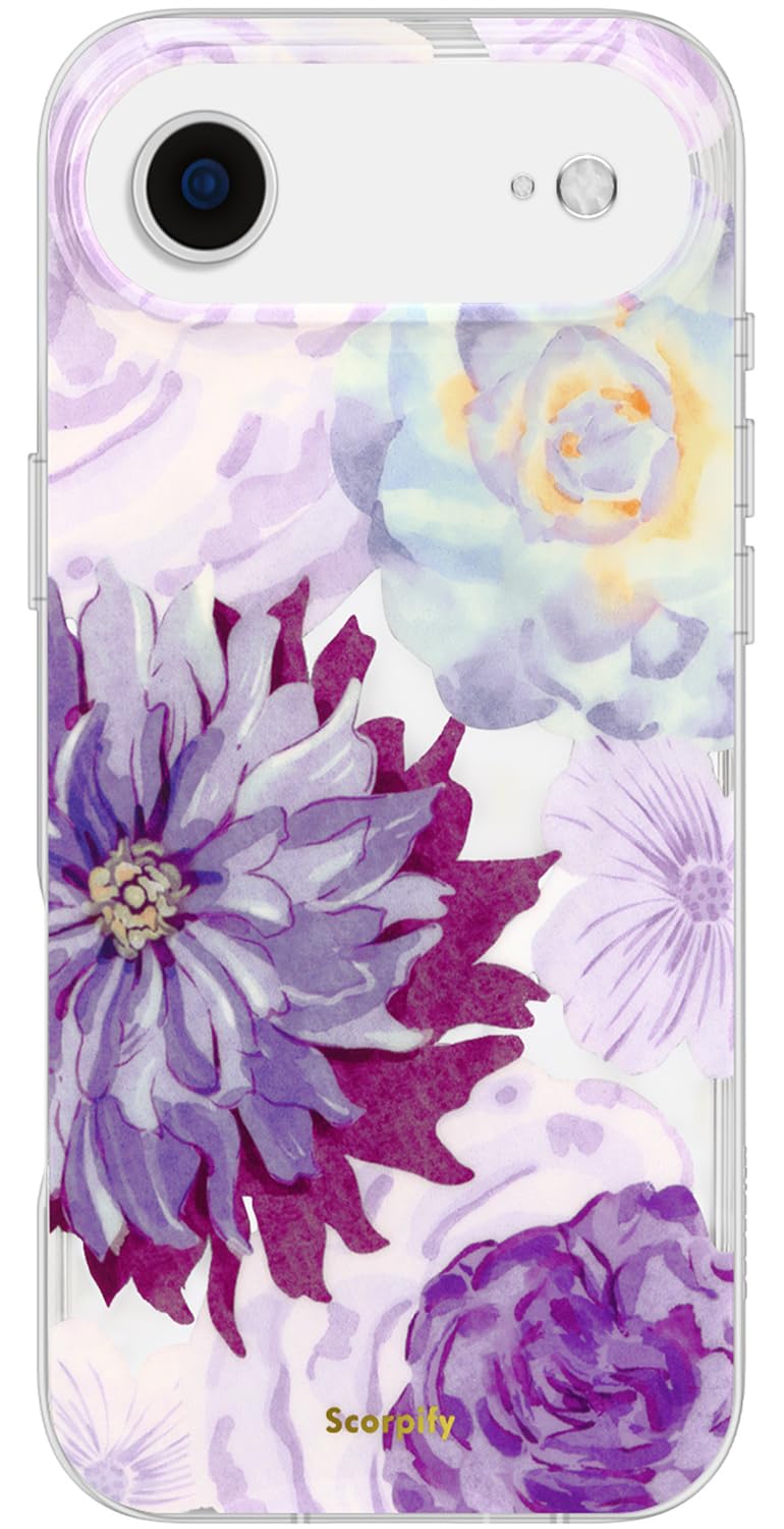 SCORPIFY for iPhone 17 Air Case [Compatible with MagSafe] with Purple Zinnia Floral Design, Cute Clear Magnetic Phone Cover for 