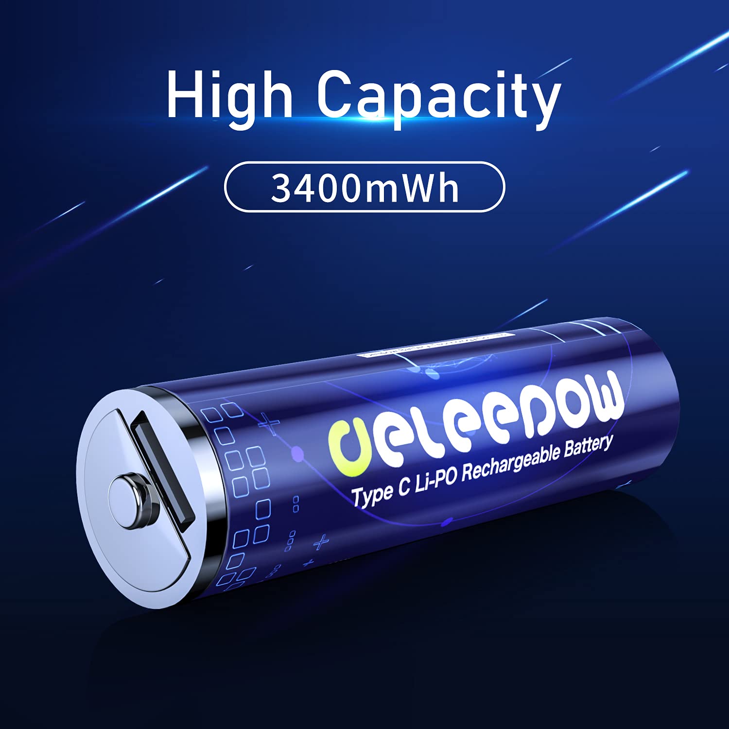 Deleepow Rechargeable Aa Batteries Usb 3400Mwh Aa Lithium Rechargeable Batteries 1500 Cycle With Usb C Cable 4 Pack