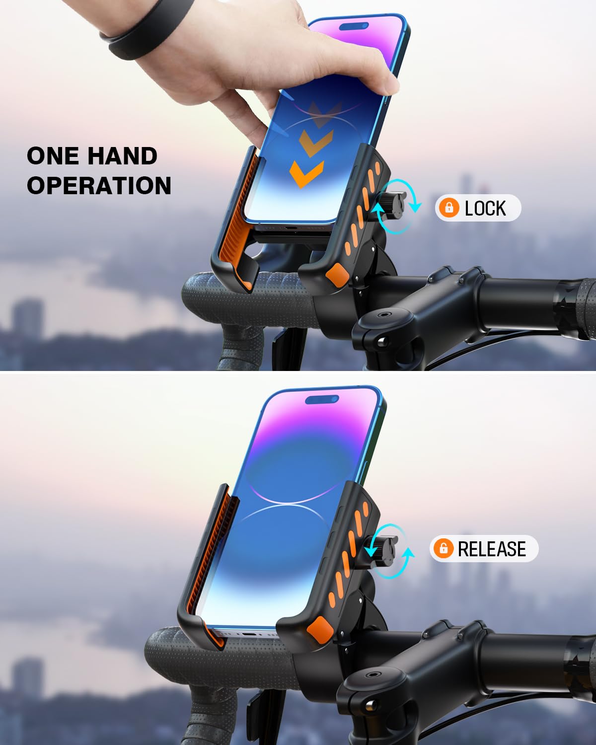 Gmaii Bike Phone Holder, [No Block Camera] Motorcycle Phone Mount, [Quick Release] Silicone Wrapped & 360 Rotate Handlebar Clamp