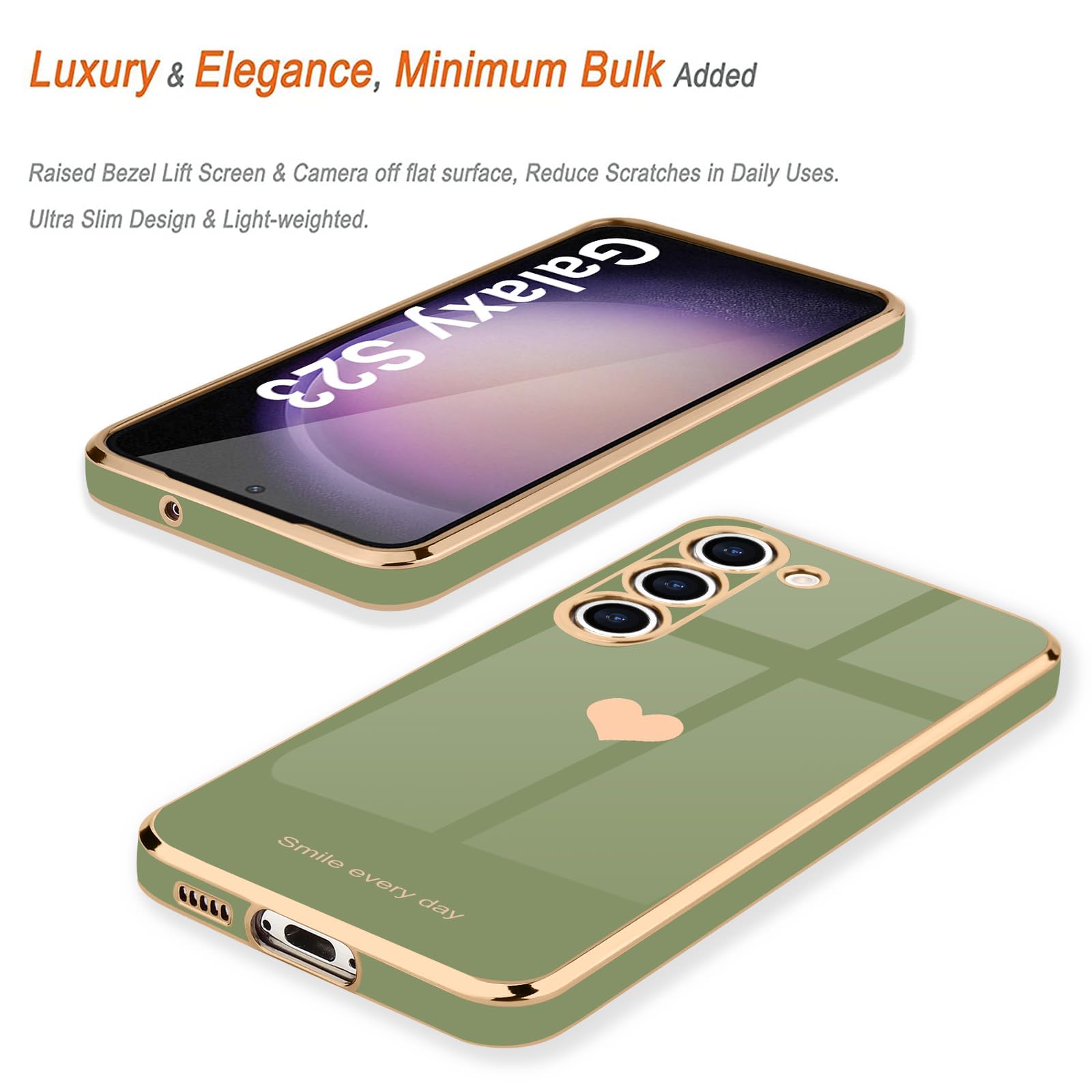 Teageo For Samsung Galaxy S23 5G Case For Women Girl Cute Love Heart Luxury Bling Soft Back Cover Raised Full Camera Protection