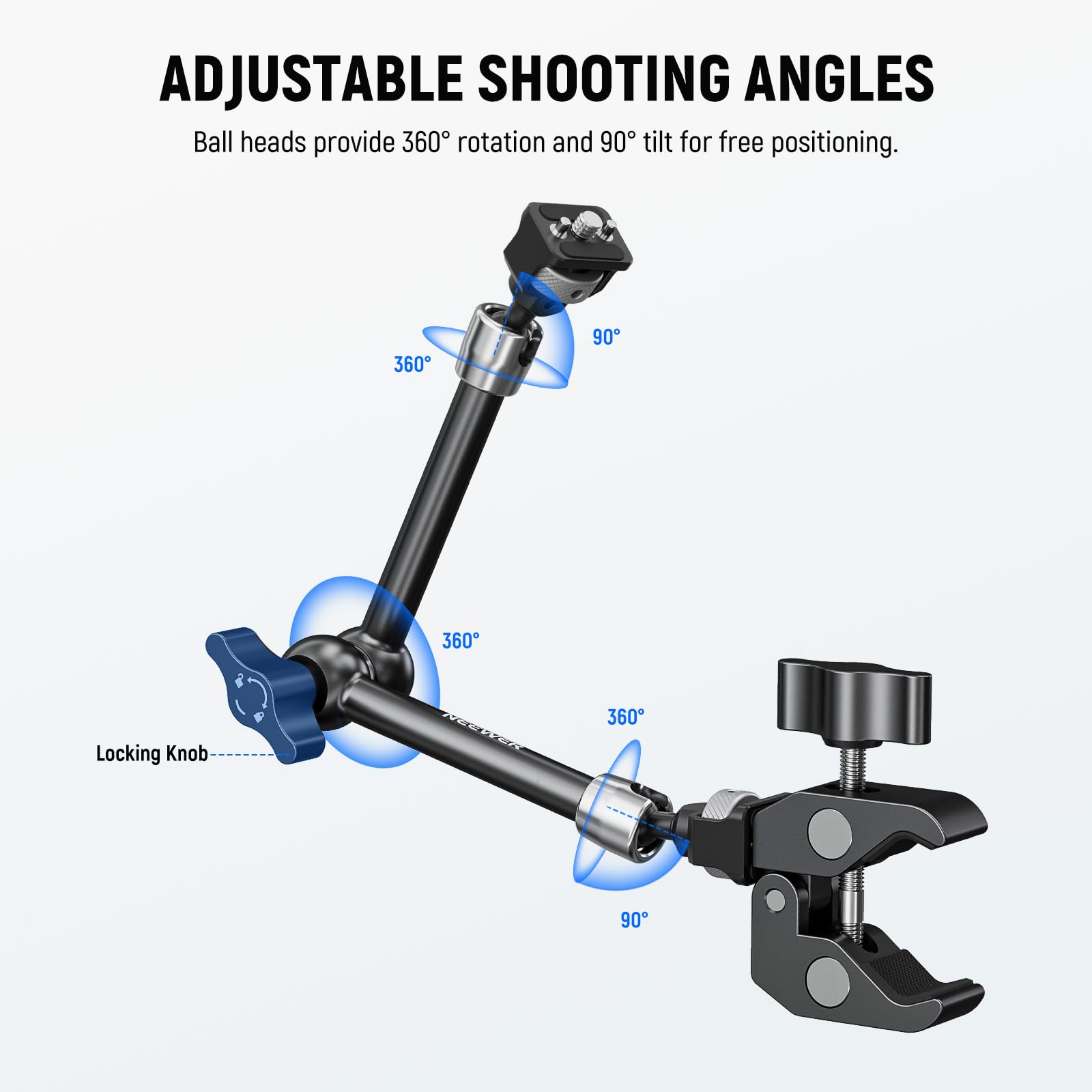 Neewer 11'' Articulating Magic Arm Clamp Mount With Super Clamp, Camera Monitor Mount With 1/4'' 3/8'' Arri Locating Pins & Hole
