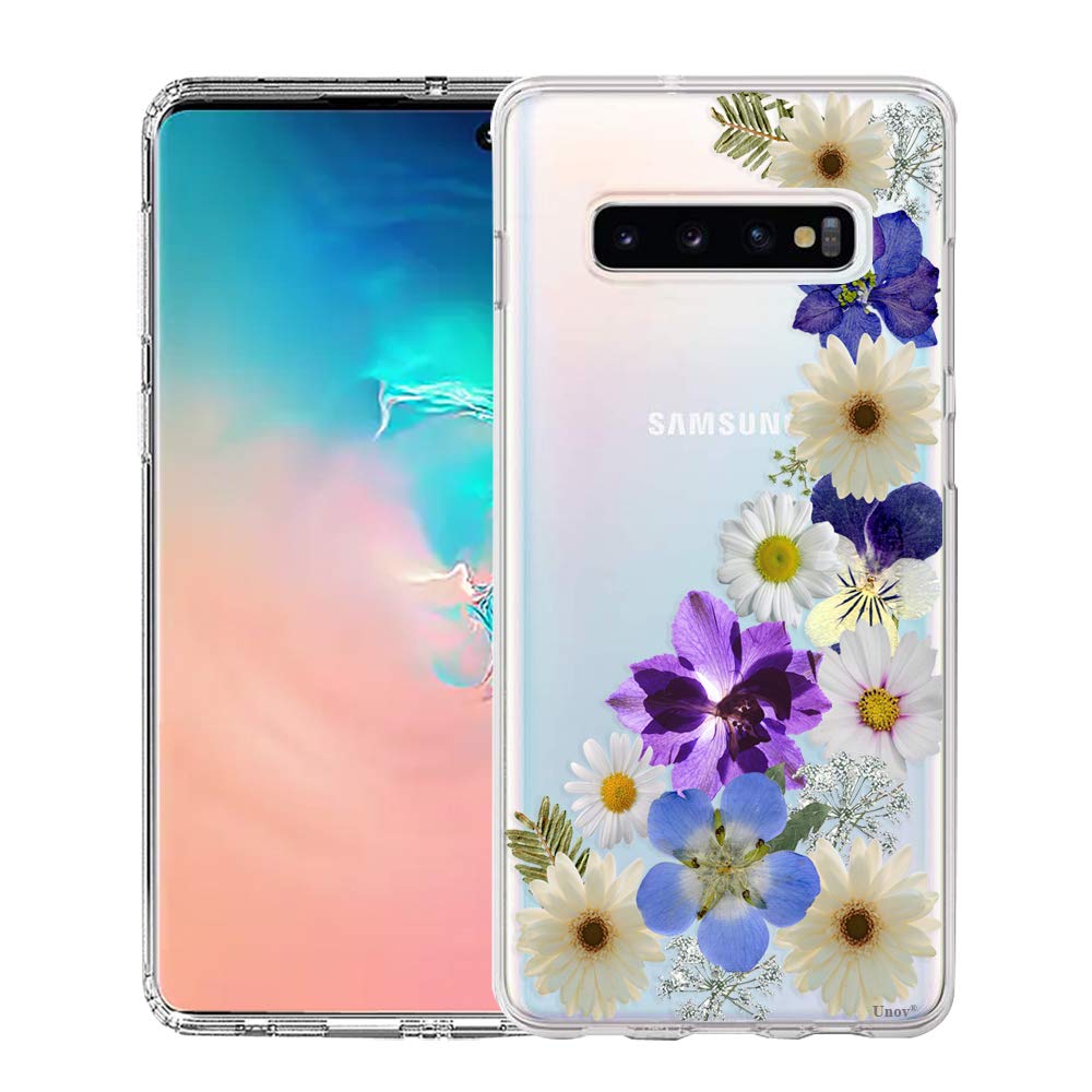 Unov Galaxy S10 Case Clear With Design Soft Tpu Shock Absorption Slim Embossed Dried Floral Pattern Protective Back Cover For Ga