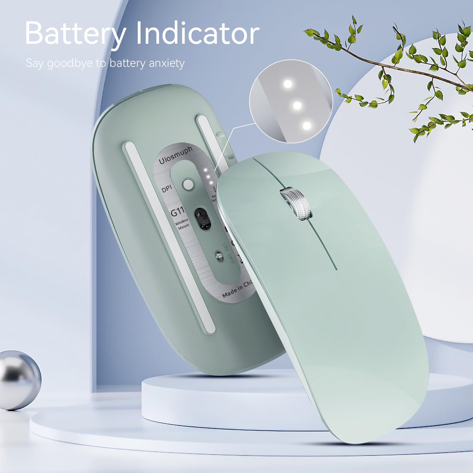 Uiosmuph G11 Wireless Mouse, Usb C Rechargeable Computer Mouse, Slim Silent Mice 2.4Ghz Optical With Usb Nano Receiver And Type