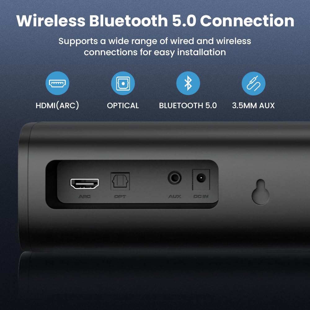 Mzeibo Sound Bar For Smart Tv, Bluetooth Soundbar For Tv, 50 Watts Mini Sound Bar With Arc/Optical/Aux, Surround Sound System Fo