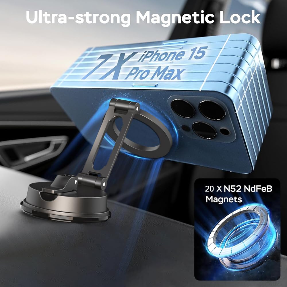 Creadream Magnetic Phone Holder For Car, Vacuum Suction Cup Magsafe Car Mount For Dashboard Windshield Vent, Car Phone Mount Com