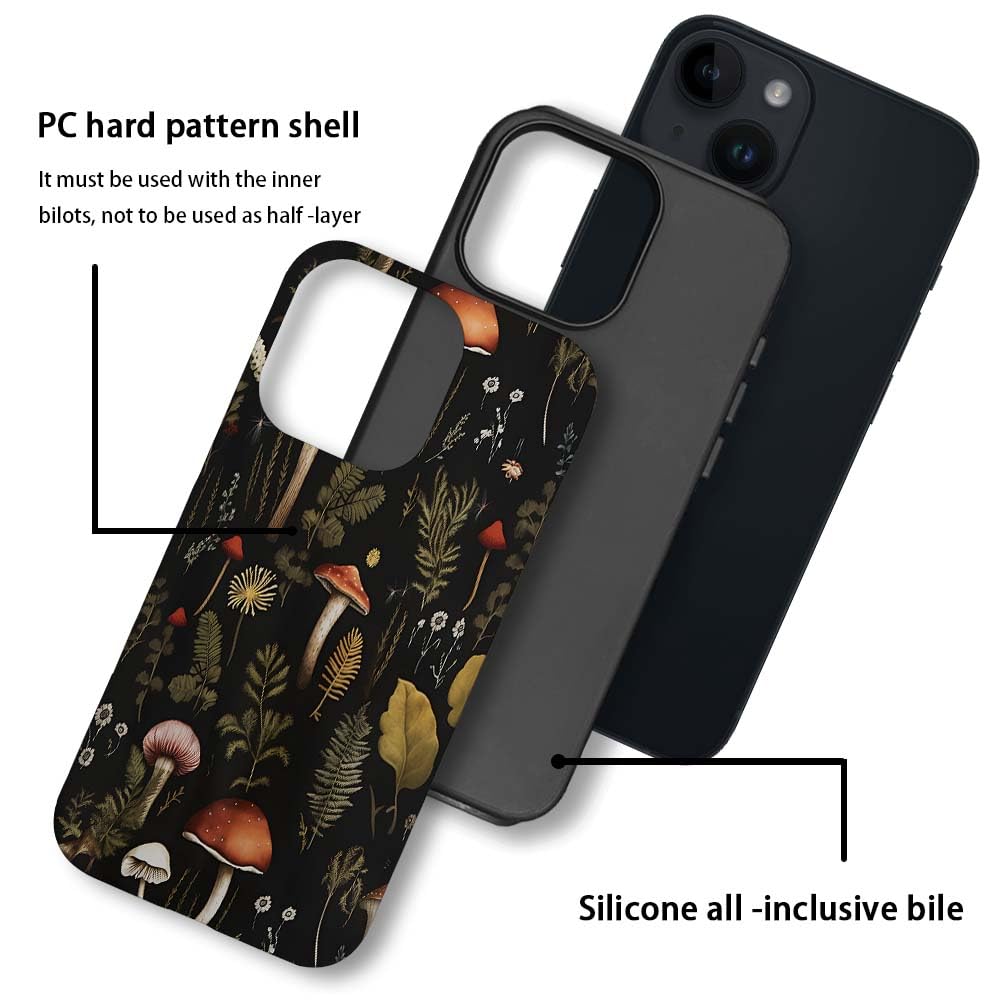 Seized Case Compatible With For Iphone 15 Plus,Vintage Mushroom Snail Daisy Leaf Phone Case For Girl Women Boy Men,Durable Prote