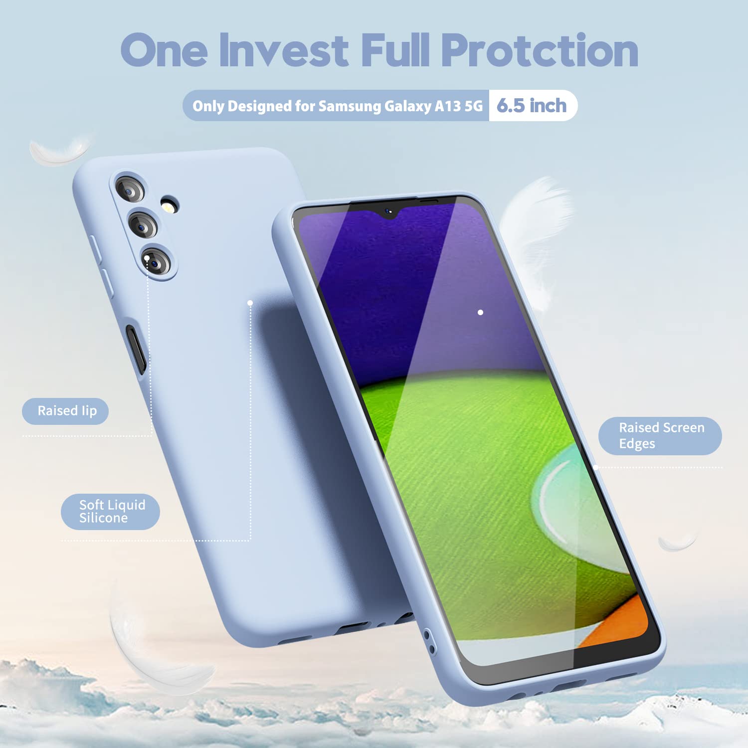 Oakxco For Samsung Galaxy A13 5G Phone Case/A04S Phone Case Liquid Silicone, Slim Soft Rubber Tpu Plain Smooth Gel Cover For Wom