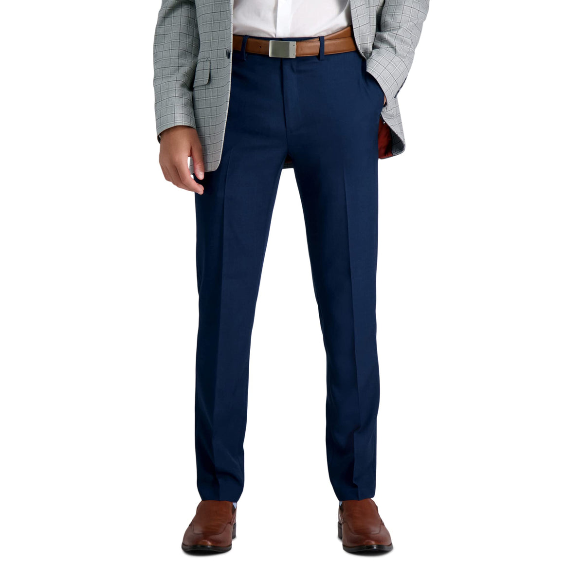 Haggar Mens Premium Comfort Dress Slim Fit Flat Front Pant, Blue, 31X30