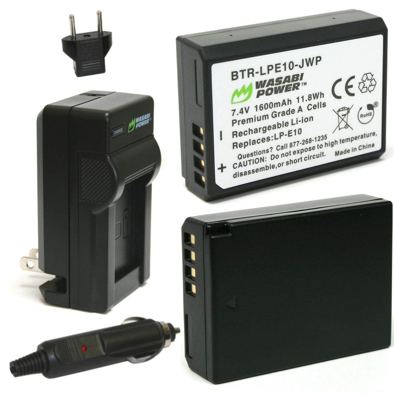 Wasabi Power LP E10 Battery for Canon EOS Rebel T7, T6, T5, T3, T100 (2 Pack and Charger, 1600mAh)