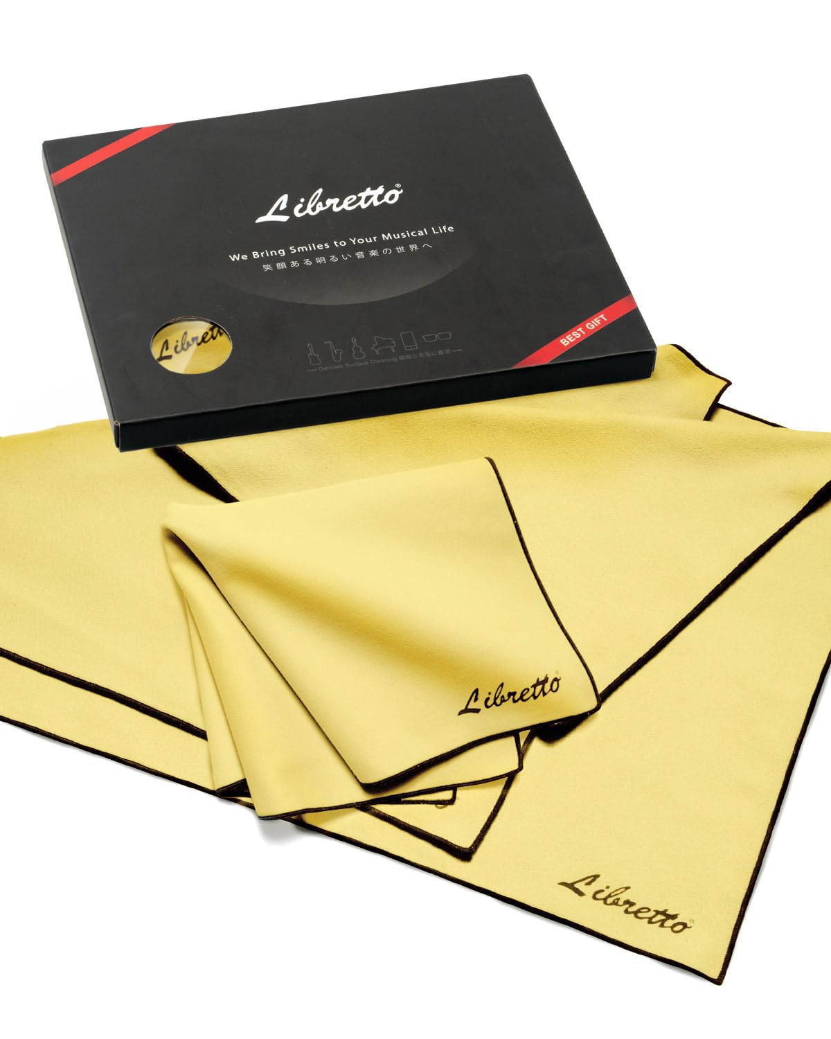 Libretto Microfiber Polish Cloth For Musical Instrument, 3 Sizes In 1 Pack, Violin And Cello Cleaning Product, Yellow, Lint Free