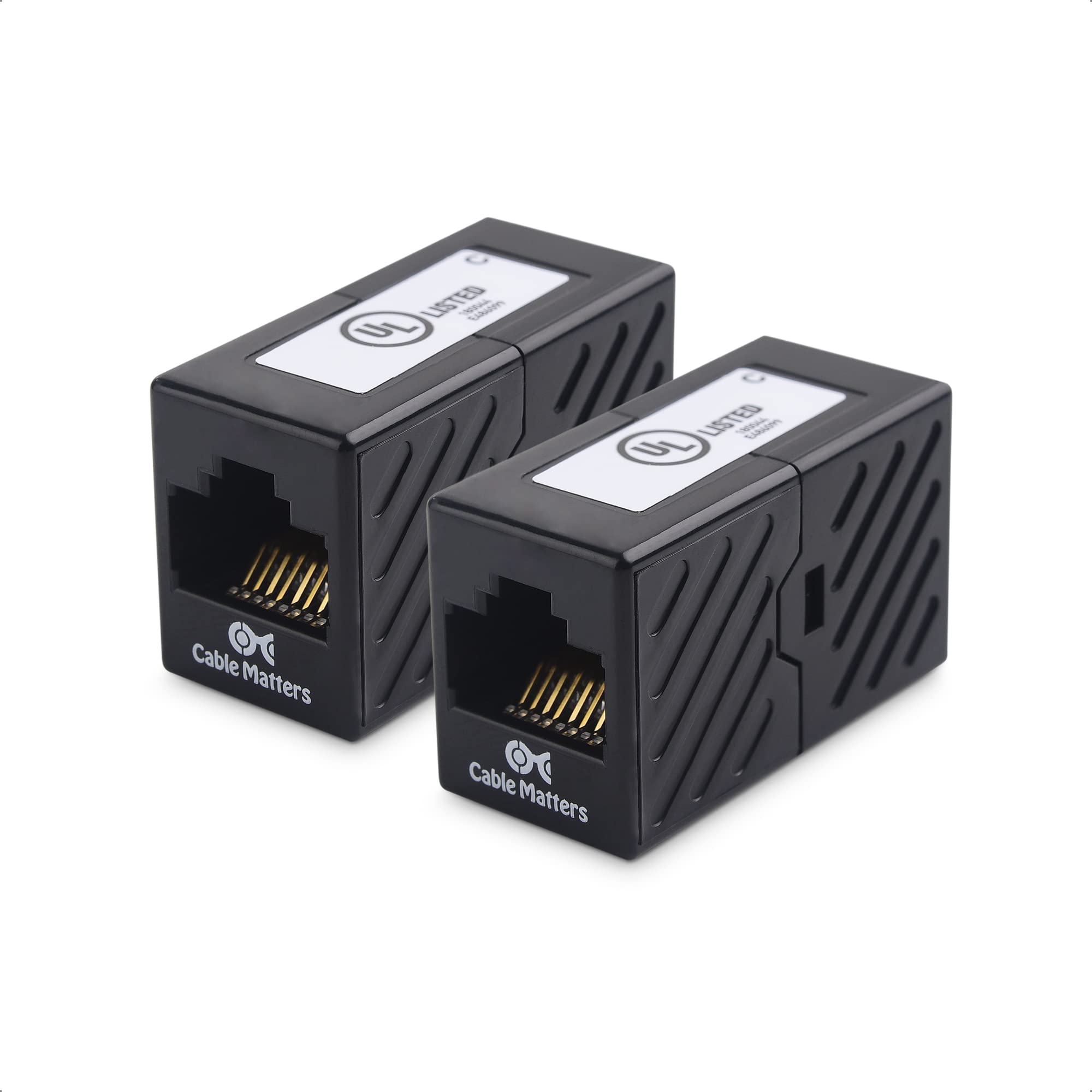[UL Listed] Cable Matters 2 Pack 10Gbps Cat 6 Ethernet Coupler (RJ45 Coupler, Cat6 Coupler, Ethernet Extender Adapter) in Black, Compatible with Cat6A, Cat5e