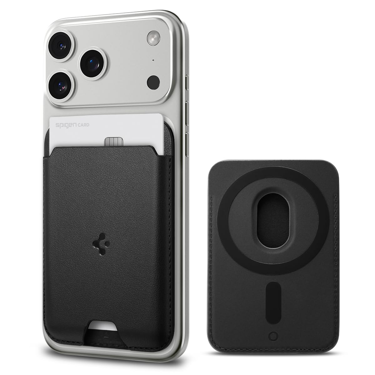 Spigen Valentinus (Magfit) Magnetic Card Holder Up To 2 Cards, Faux Leather Magsafe & Pixelsnap Wallet Compatible With Iphone 17