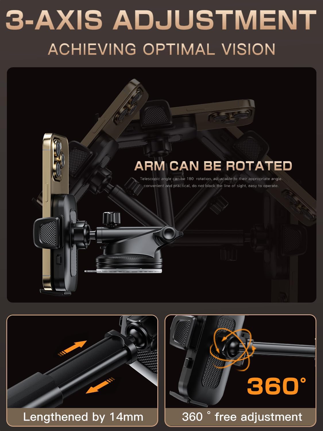 Topmake Car Phone Holder Mount,?2025 Upgrade? 3-In-1 Cell Phone Holder For Car, Dashboard Windshield, Suction Cup Hands-Free Car