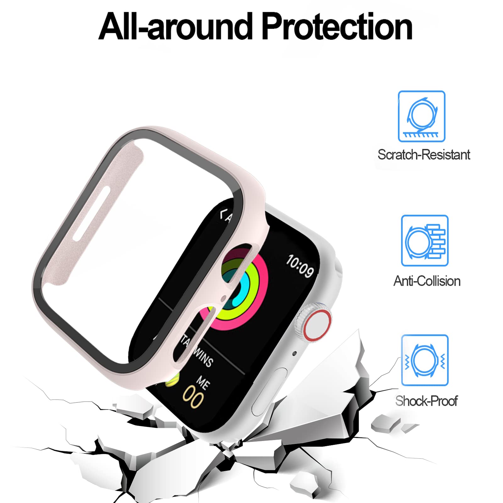 5 Pack Case Compatible For Apple Watch Series 8 & Series 7 41Mm With Tempered Glass Screen Protector, Haojavo Pc Hard Ultra Thin
