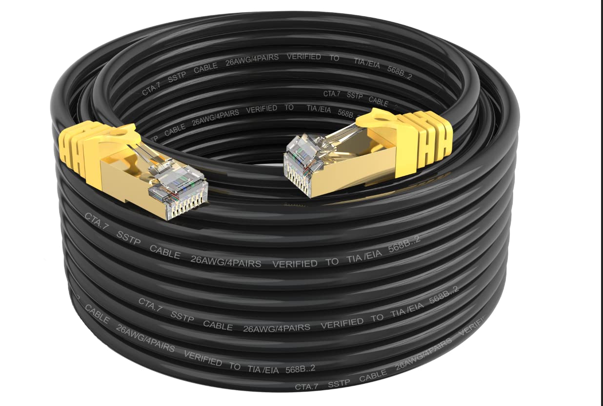 Ldkcok Cat 7 Internet Cable 350Ft, Cat7 Outdoor Ethernet Cable 350 Ft, 26Awg Heavy Duty Cat7 Networking Cord Patch Cable Rj45 Transmission Speed 10Gbps,Transmission Bandwidth 600Mhz Lan Wire