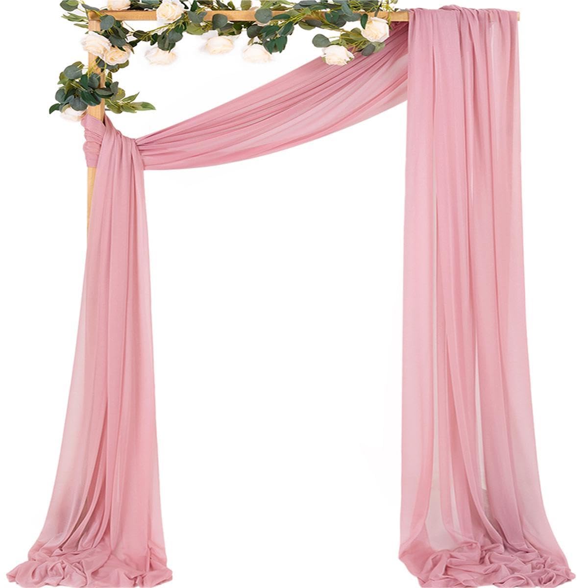 Mlmc Wedding Arch Draping Fabric 1 Panel 29'' X 20Ft Dusty Rose Chiffon Drapery Sheer Backdrop Curtains For Ceremony Wedding Par