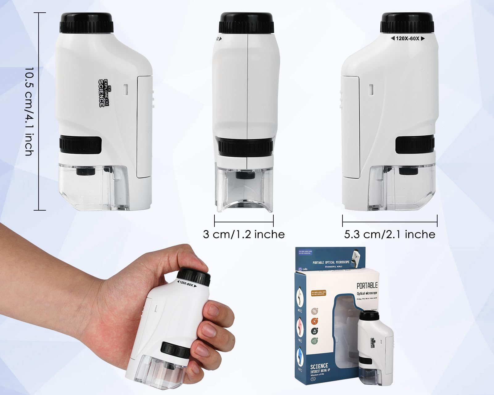 Microscope Kids 60X 120X Led Lighted Pocket Microscope Mini Portable Handheld Microscope For Student Science Gifts