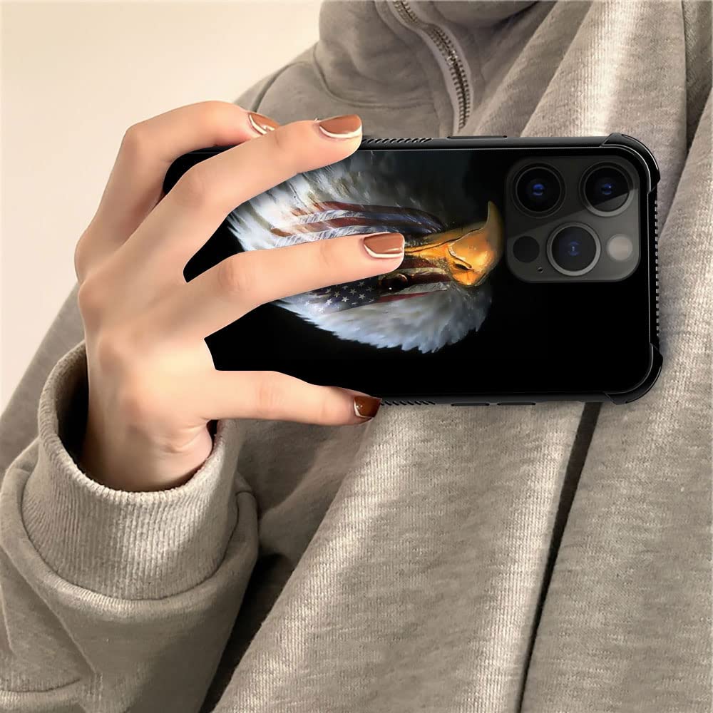 ZHEGAILIAN iPhone 14 Pro Max Case Tempered Glass Back TPU Shock Protective American Flag Eagle Eye Design