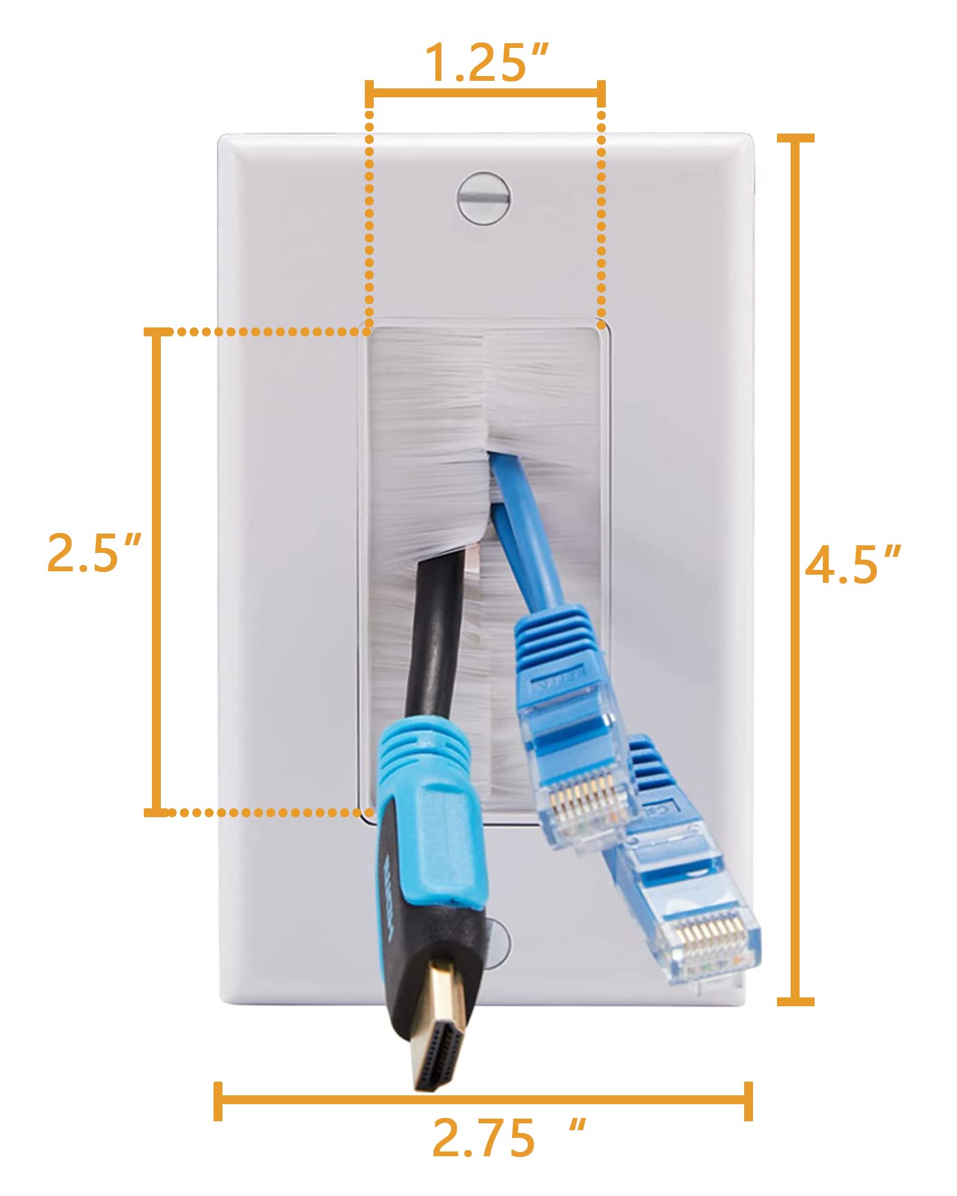 Tedgetal Single Gang Brush Wall Plate with Low Voltage Mounting Bracket ABS White