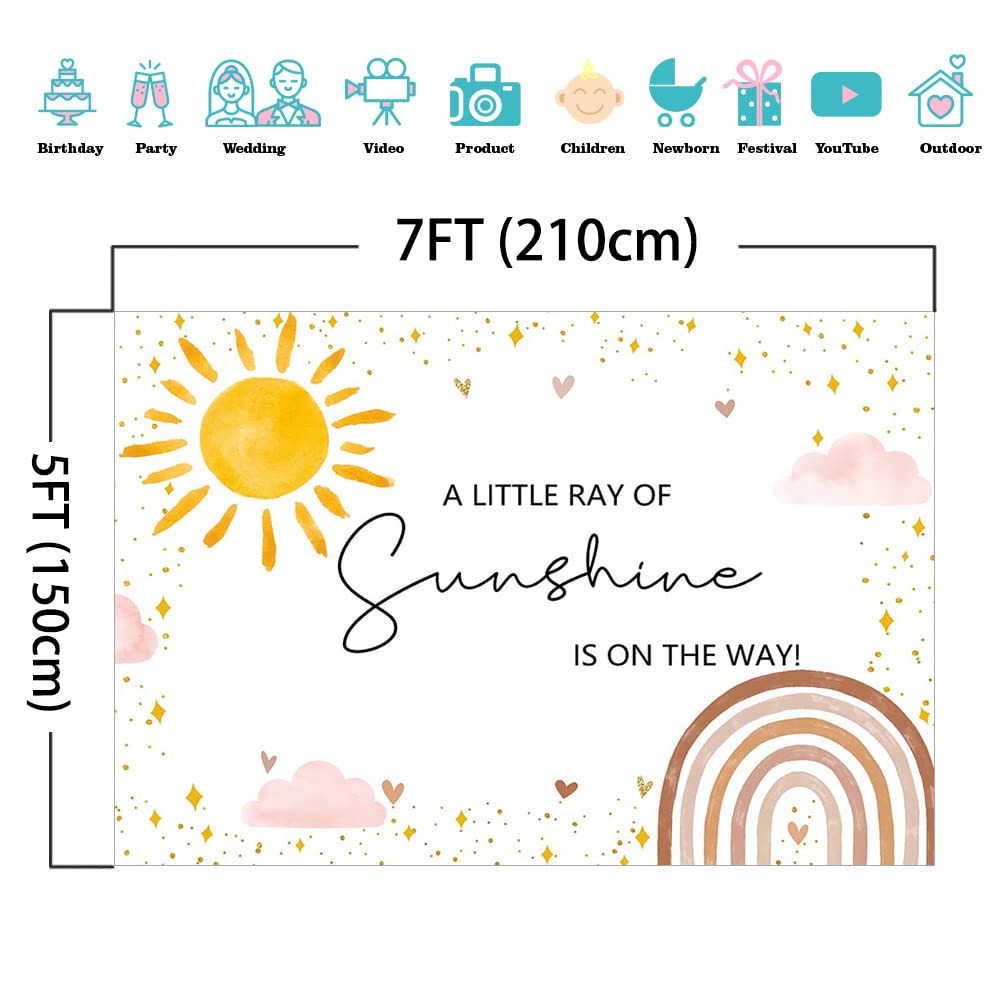 Mocsicka Sunshine Baby Shower Backdrop Boho Rainbow Baby Shower Background For Girl Little Ray Of Sunshine Baby Shower Party Dec