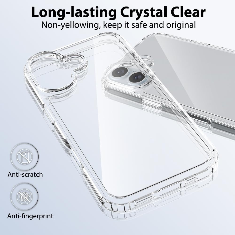 Pinlisheng Crystal Clear For Iphone 16 Case [Military Grade Protection] Shockproof Protective Hard Back Slim Iphone 16 Phone Cas