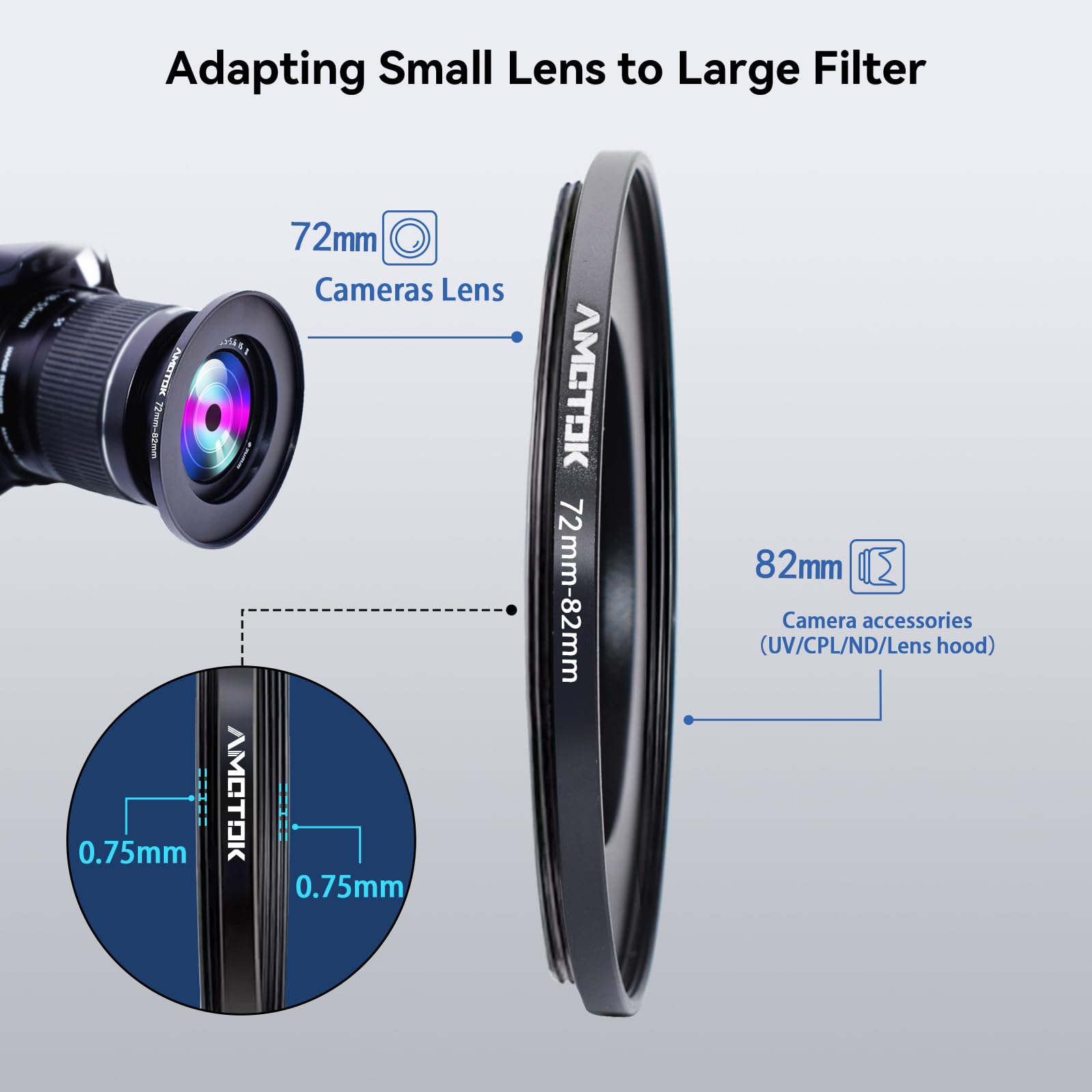 72Mm Lens To 82Mm Camera Lens Adapter,72Mm To 82Mm Filter Step Up Ring Adapter Ring,Compatible All 82Mm Filter Accessory