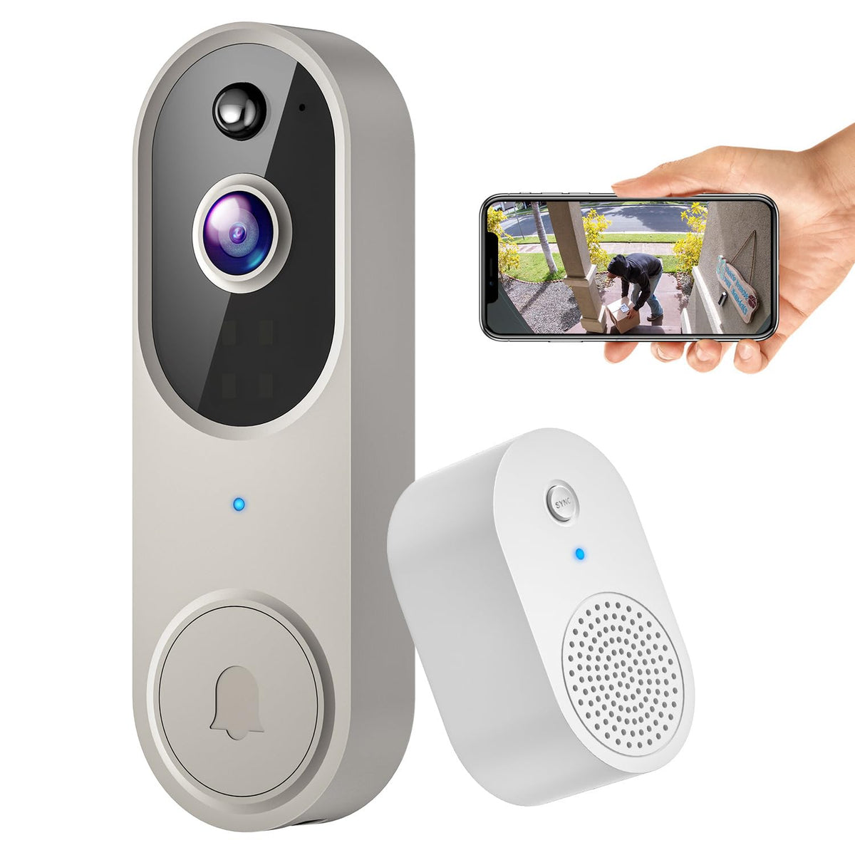Alphapeach 1080P Video Doorbell Camera Wireless, Chime Ringer Included, Human Detection, 2.4G Wifi, Night Vision, Cloud Storage,