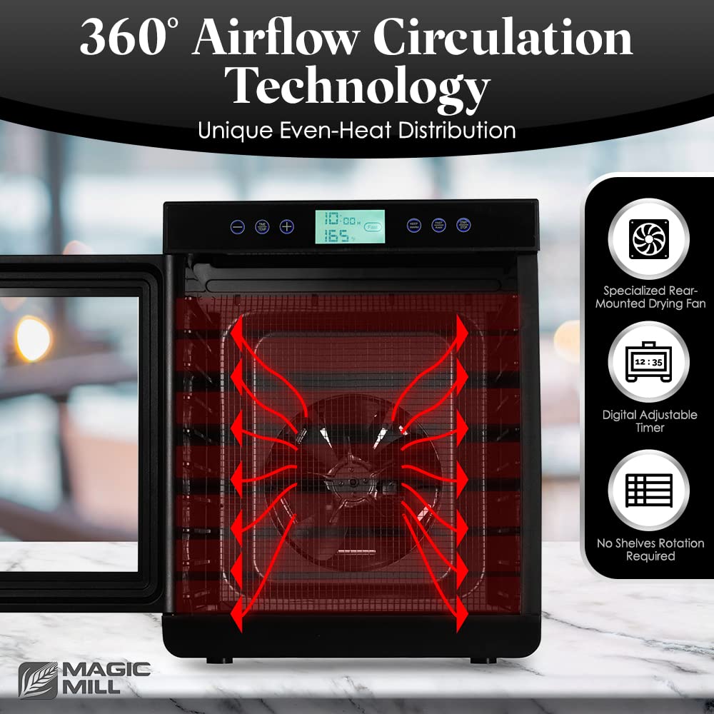 Magic Mill Food Dehydrator Machine - Easy Setup, Digital Adjustable Timer, Temperature Control | Keep Warm Function | Dryer For