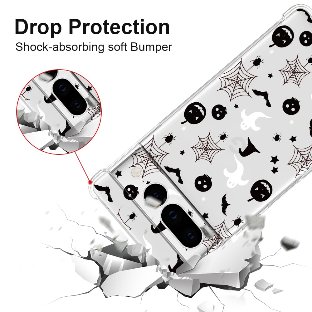 Beimeitu For Google Pixel 7 Pro Case Halloween Pumpkin Skull, Cute Design Women Girls Shockproof Soft Slim Mobile Back Cover Cle
