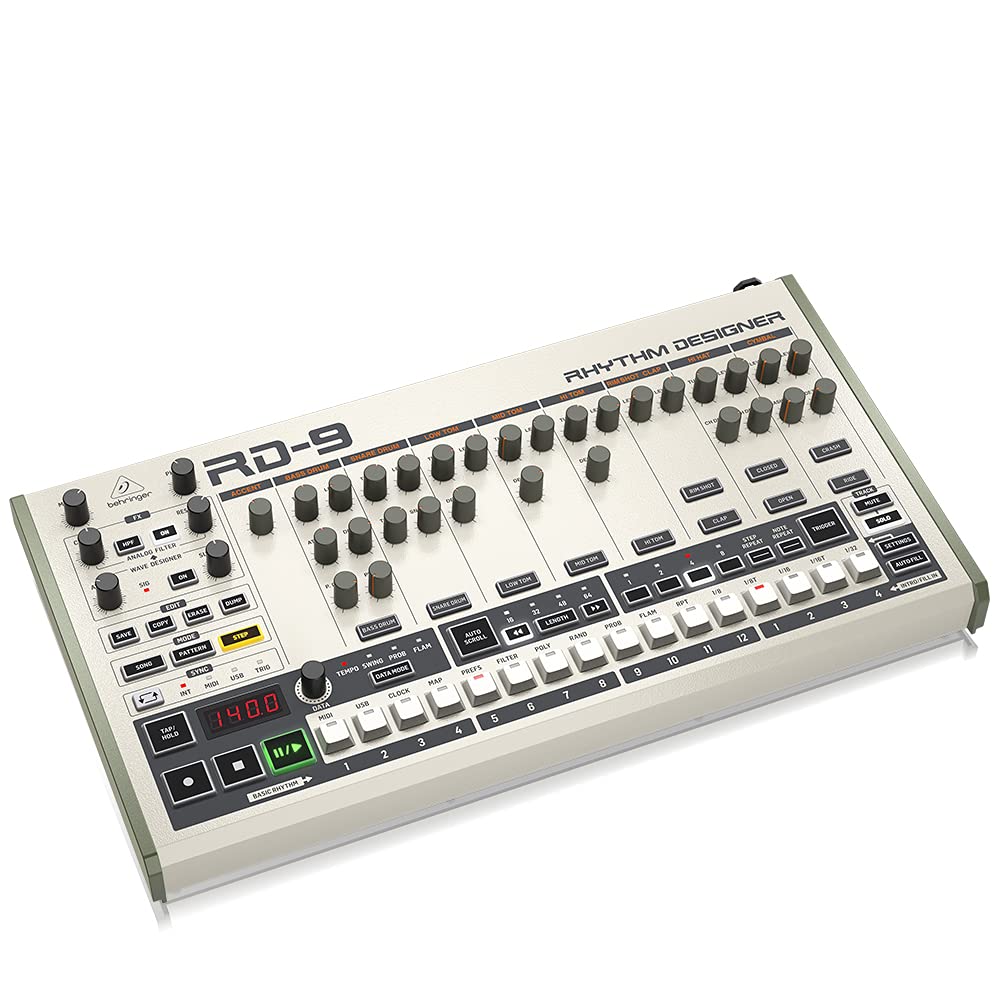Behringer Rhythm Designer Rd-9 Classic Analog/Digital Drum Machine With 11 Drum Sounds, 64-Step Sequencer, Wave Designer And Dua