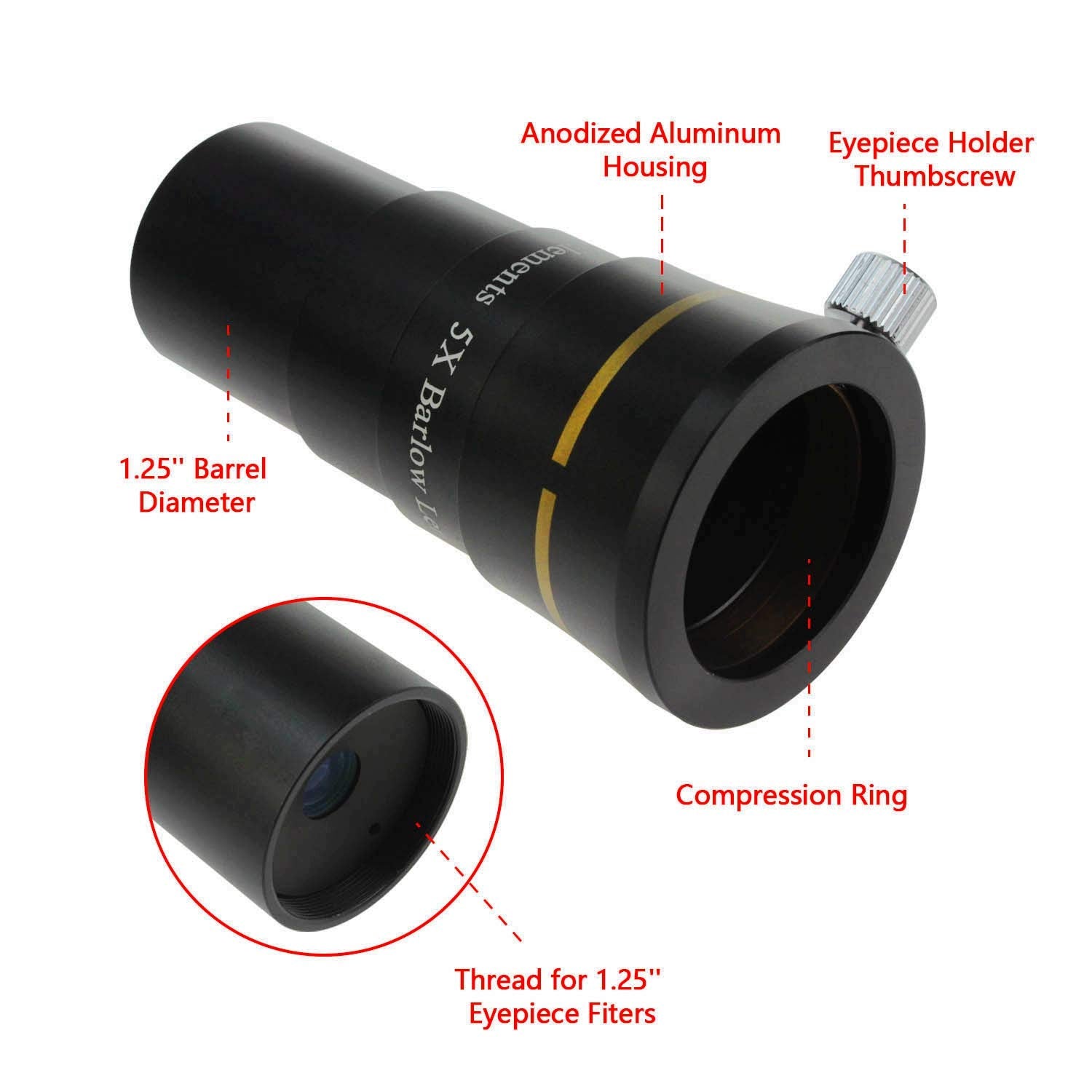 Astromania 1.25'' 4 Elements 5X Barlow Lens Fully Multi Coated Optics