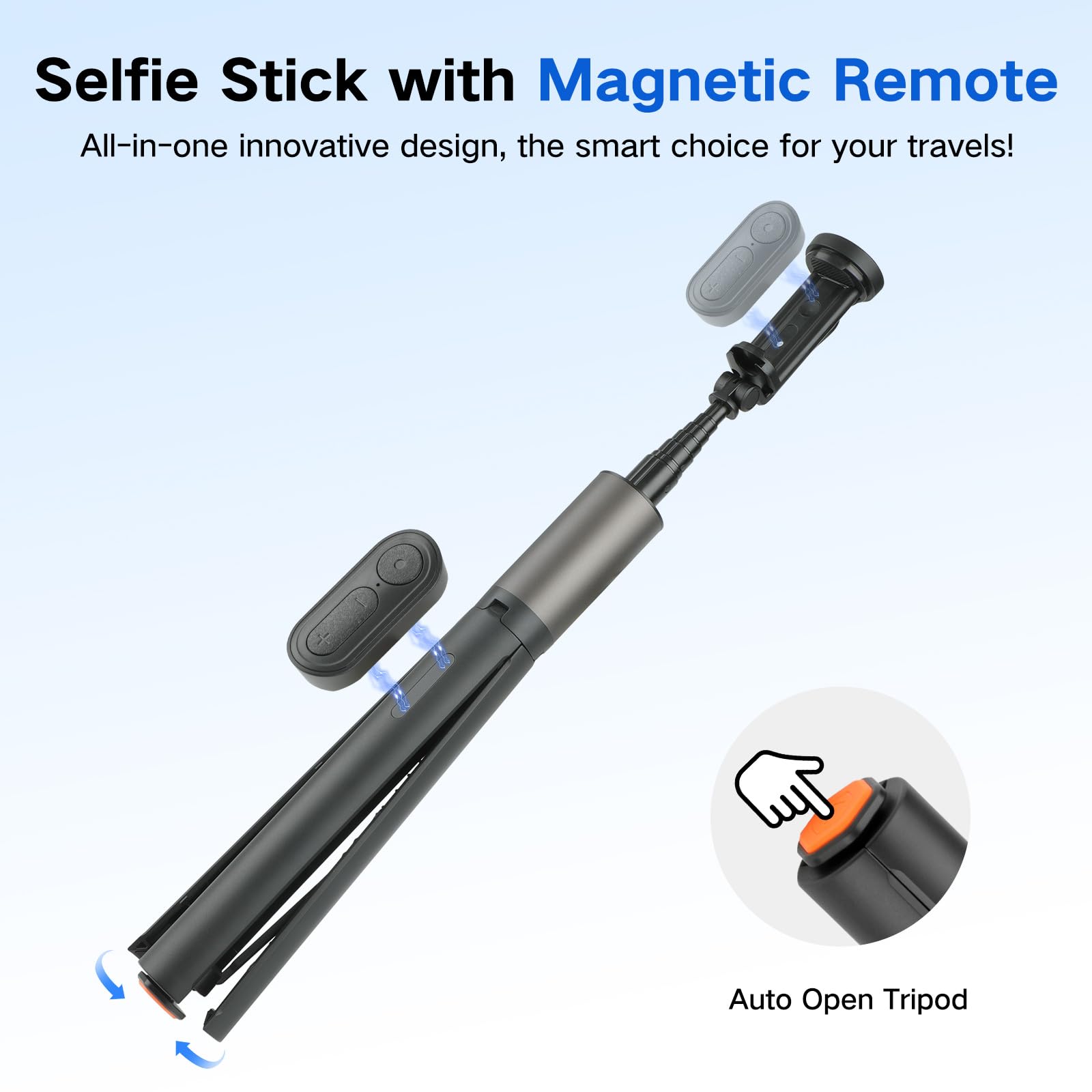 62 Inch Automatic Tripod For Iphone, Auto-Open Phone Tripod Stand With Magnetic Smart Remote,Selfie Stick Remote Cell Phone Zoom