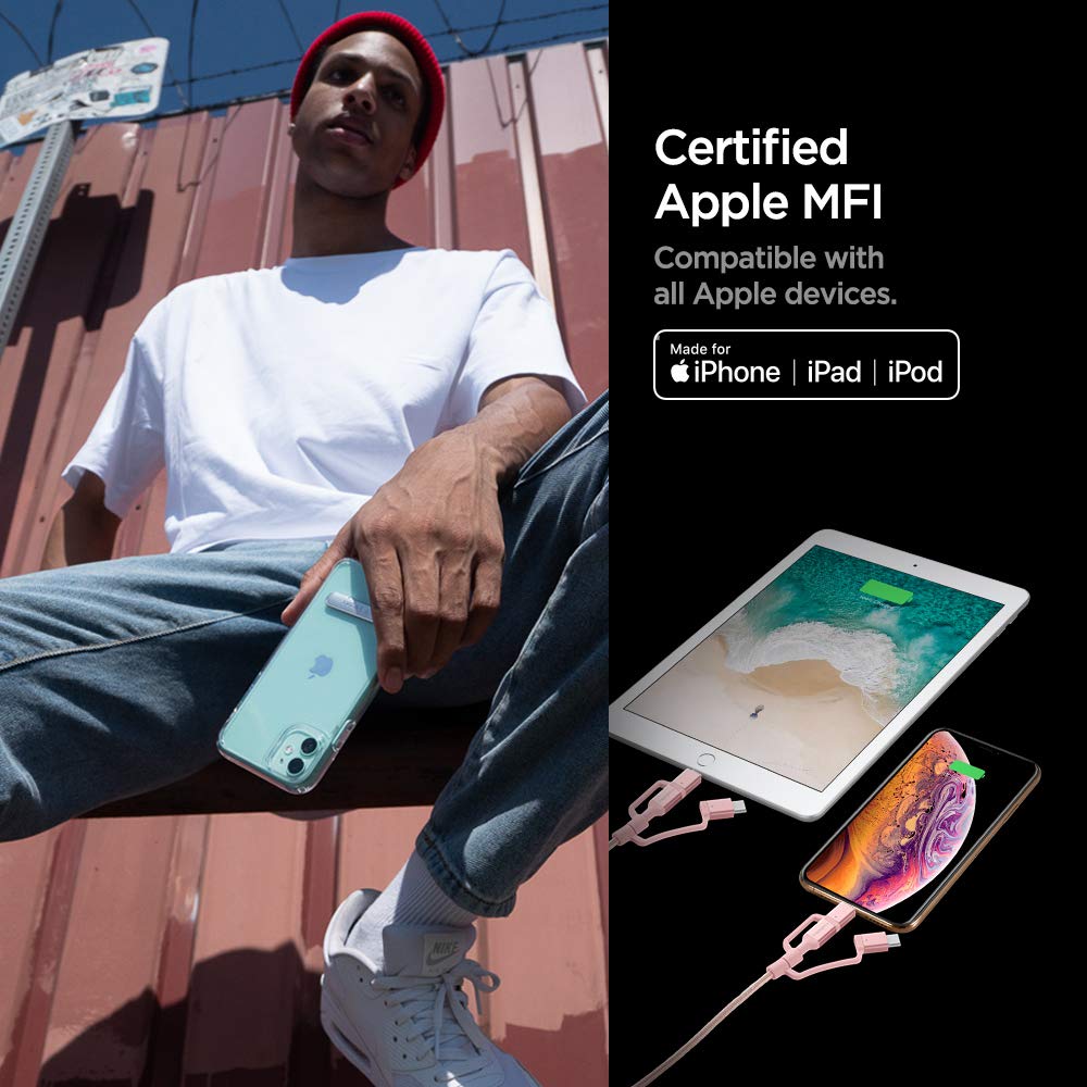 Spigen Durasync 3 In 1 Universal Charger Cable, Micro Usb/Lightning/Usb C Adapters [Mfi Certified], 4.9Ft Premium Braided Multi Charging Cable For Iphone 12/Pro/Max/Mini/Se/Ipad/Galaxy/Pixel & More