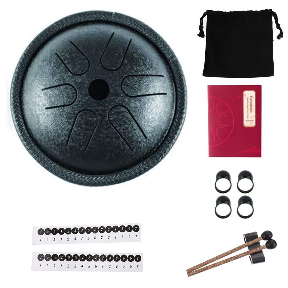 Yahpetes Worry-Free Drum 5.5 Inch Steel Tongue Drum 6 Notes Musical Instruments Hand Drums With Handpan Drum With 1 Pair Mallets