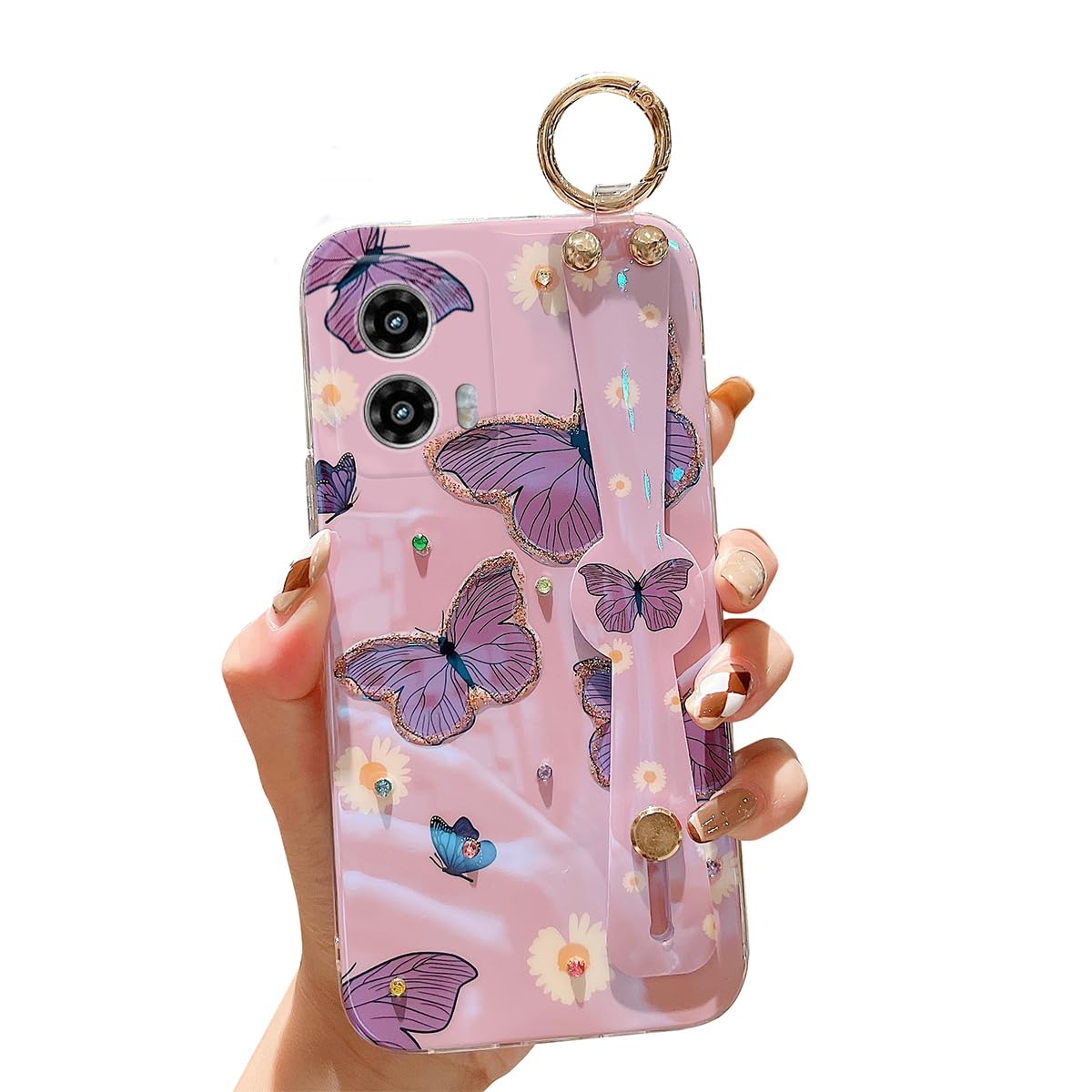 Lastma for Motorola Moto G 5g 2024 Case, G Play 5g 2024 Case 6.6  [Not 4g] with Wrist Strap Stand Glitter Cute Kawaii Cartoon Pa