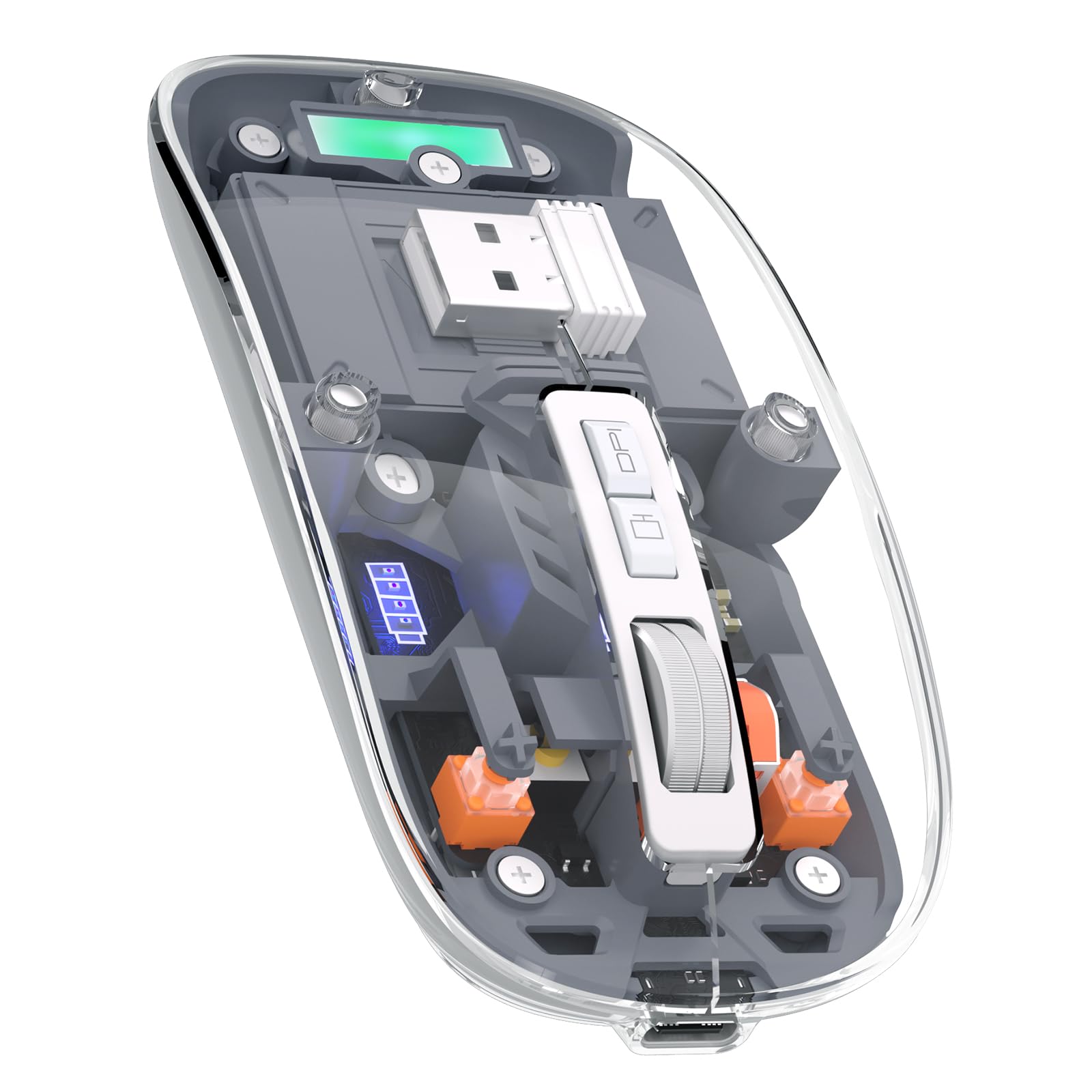 Okimo ?Upgrade? Led Wireless Mouse, Slim Silent Mouse 2.4G Portable Mobile Optical Office Mouse With Usb & Type C Receiver, 3 Adjustable Dpi Levels For Notebook, Pc, Laptop, Computer, Macbook (Clear)