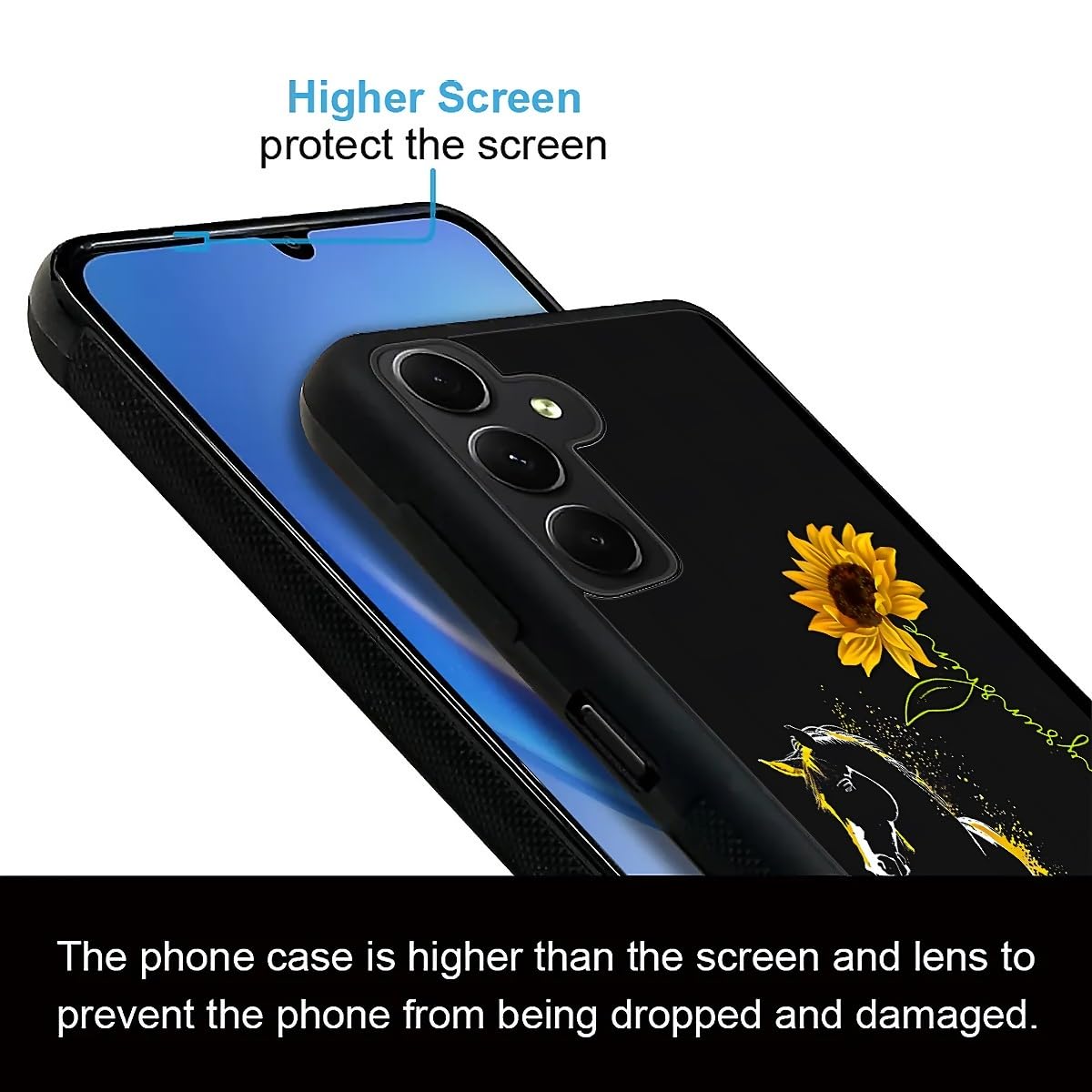 Fkbrcl4U For Samsung Galaxy A15 Case, Horse Sunflower Yellow Sunshine Pattern Graphic Design Girl Boy Soft Silicone Hard Acrylic