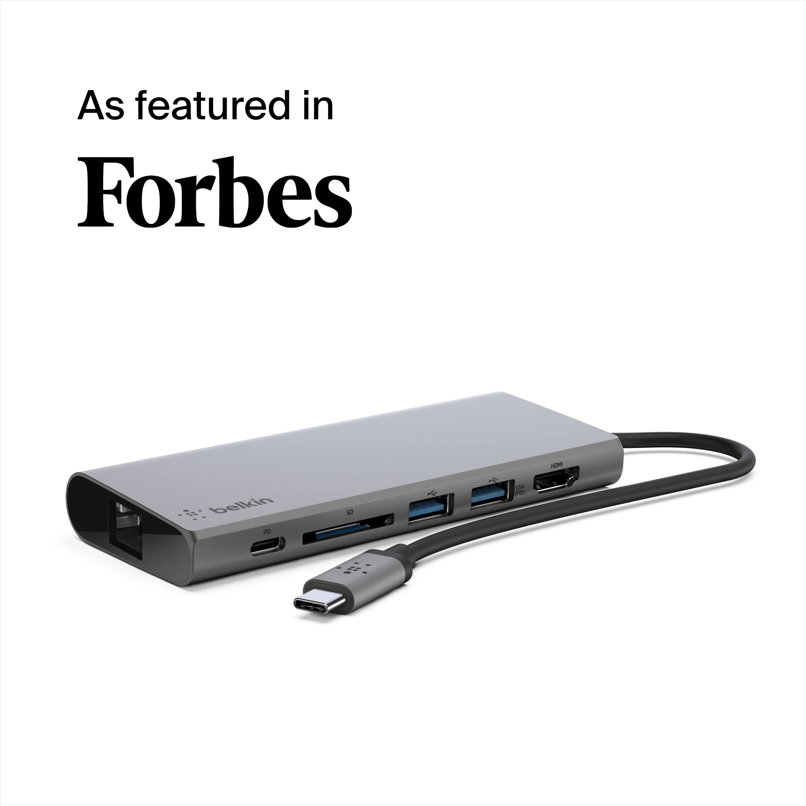 Belkin USB C Hub, 6 in 1 Multi Port Docking Station, USB C Docking Station for iPad, iPad Pro, iPad Mini, MacBook, & More   60W USB C Power Delivery 3.0, 4K HDMI USB A, USB C, Ethernet & SD Card Ports