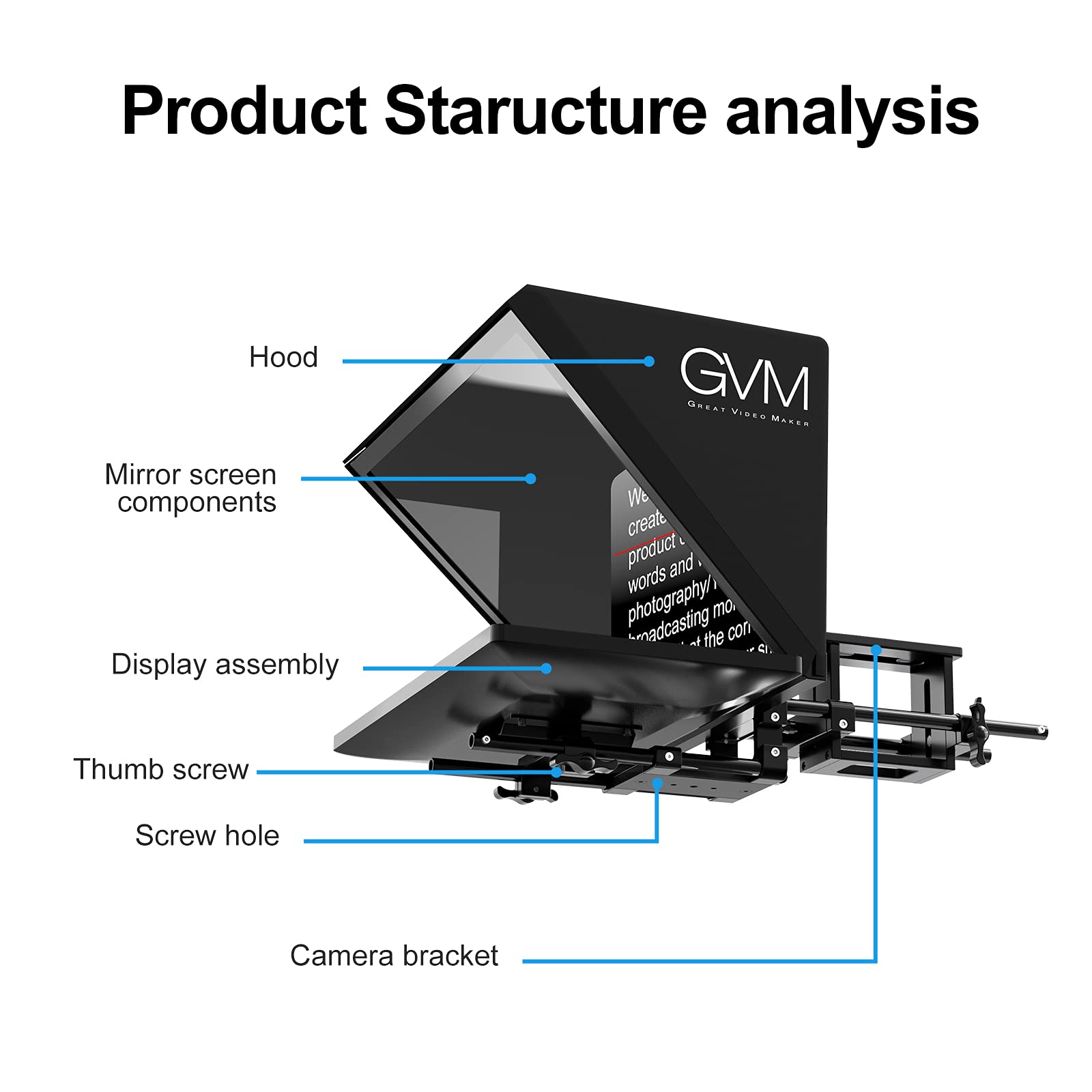 Gvm Teleprompters For Digital Cameras/Camcorders Portable 18.5'' Teleprompter Kit With Remote Control & App,Solid Aluminum Const