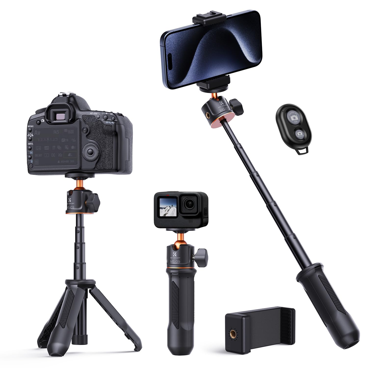 K&F CONCEPT Selfie Stick Tripod, Handheld Tripod Small Camera Tripod Max Load Capacity 4.4lbs/2kg, 1/4 Screw Compatible with Son